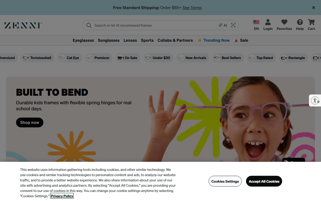 Zenni sponsor landing page advertised on And That's Why We Drink