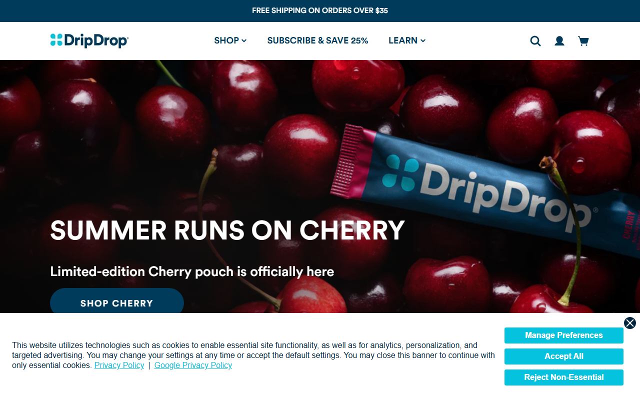 DripDrop sponsor landing page advertised on Sleep With Me