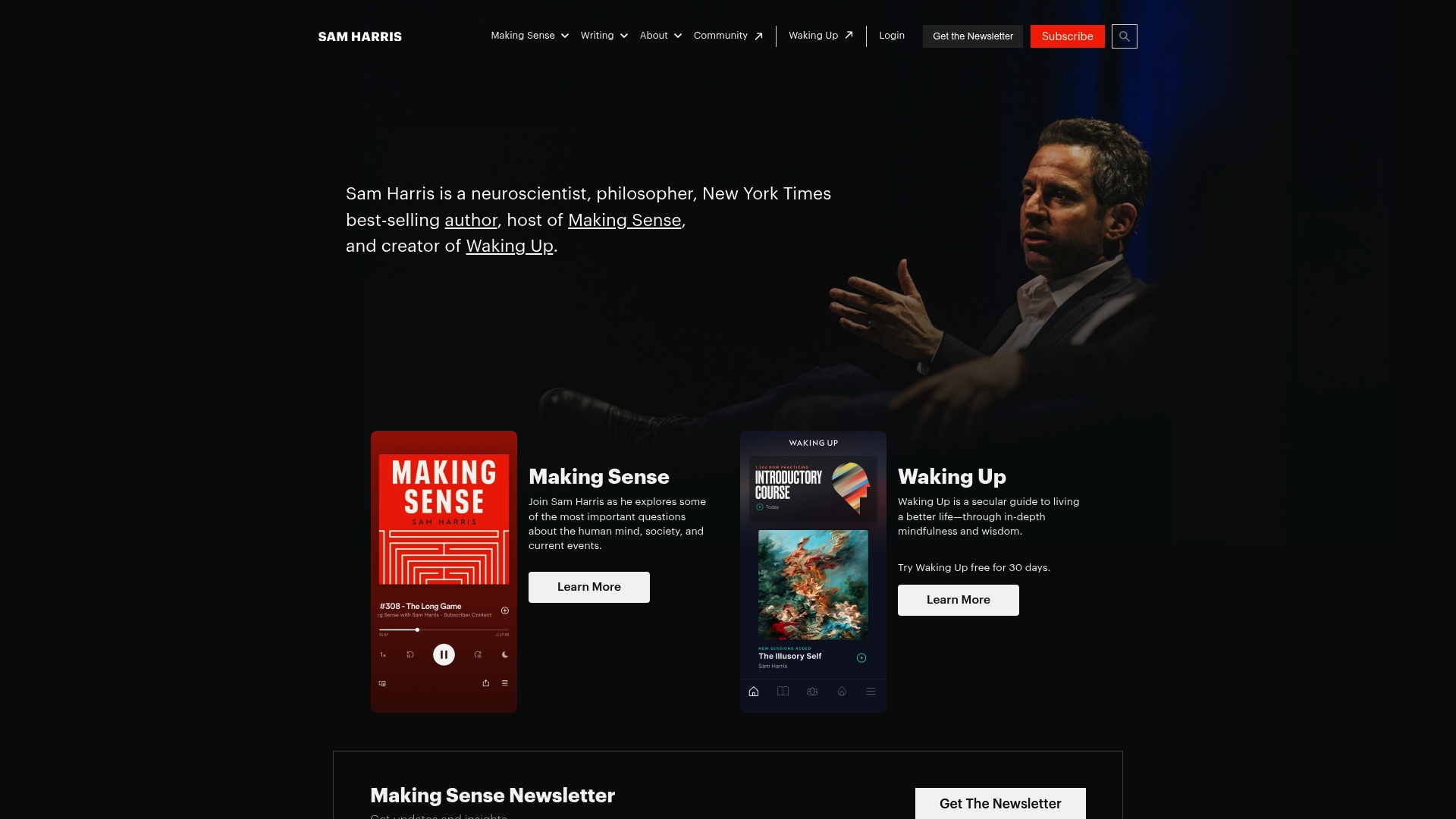 SamHarris.org sponsor landing page advertised on Making Sense with Sam Harris
