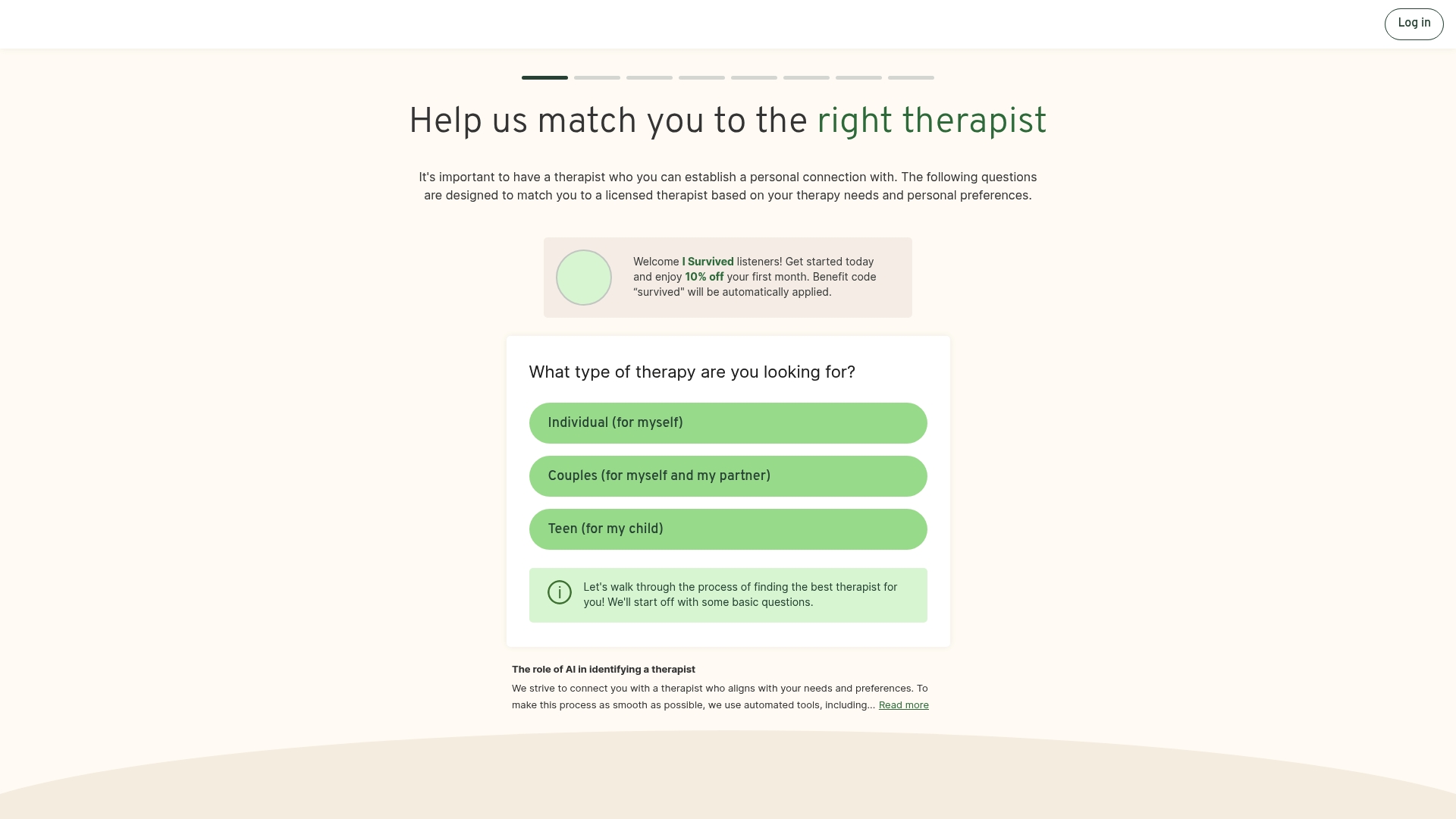 BetterHelp sponsor landing page advertised on Cold Case Files