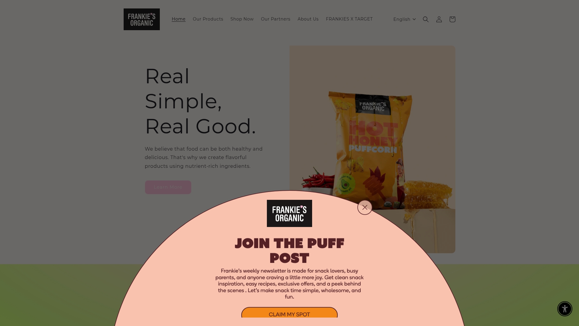 Frankie's Organics sponsor landing page advertised on The Toast