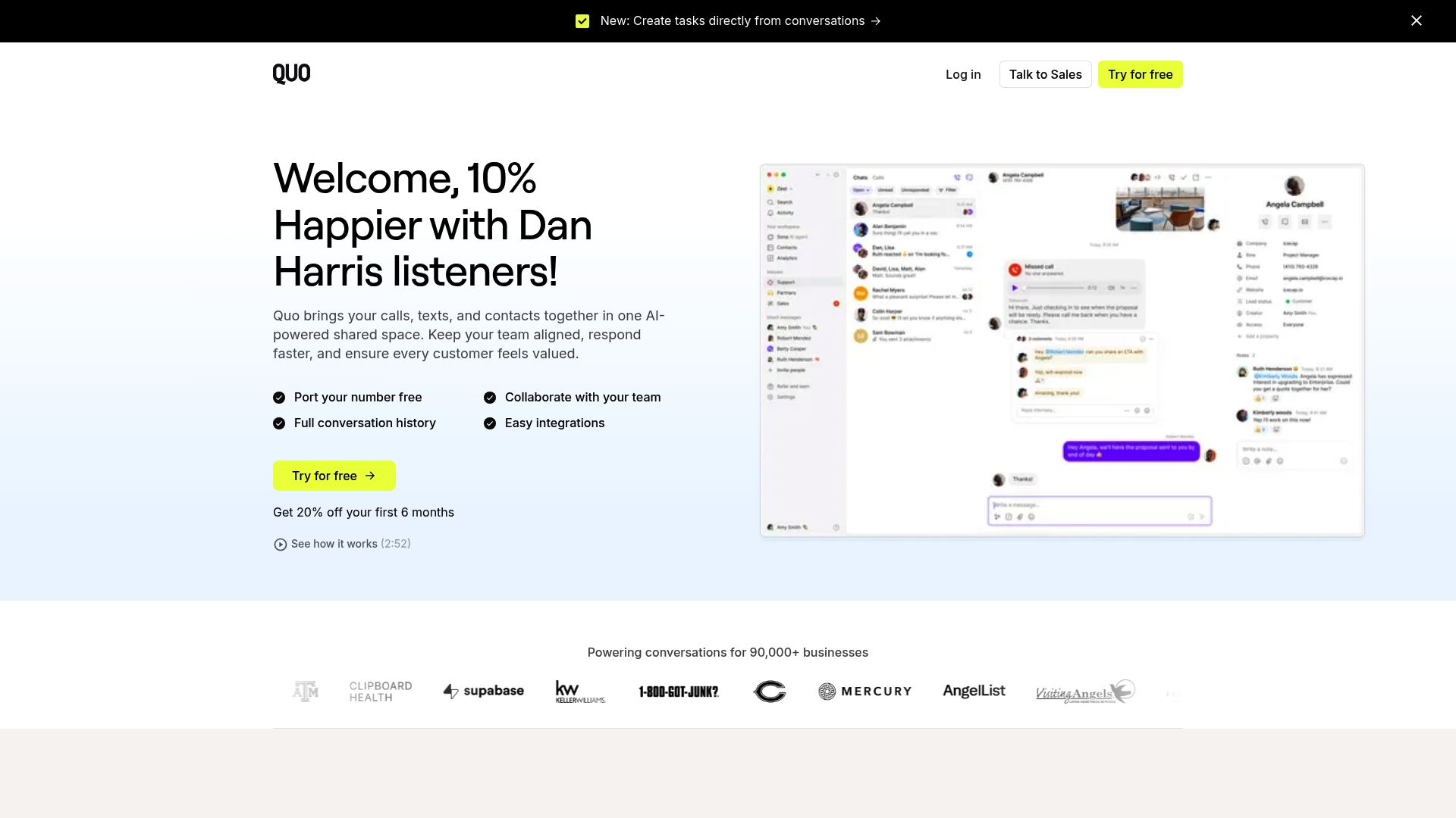 Quo sponsor landing page advertised on Ten Percent Happier with Dan Harris