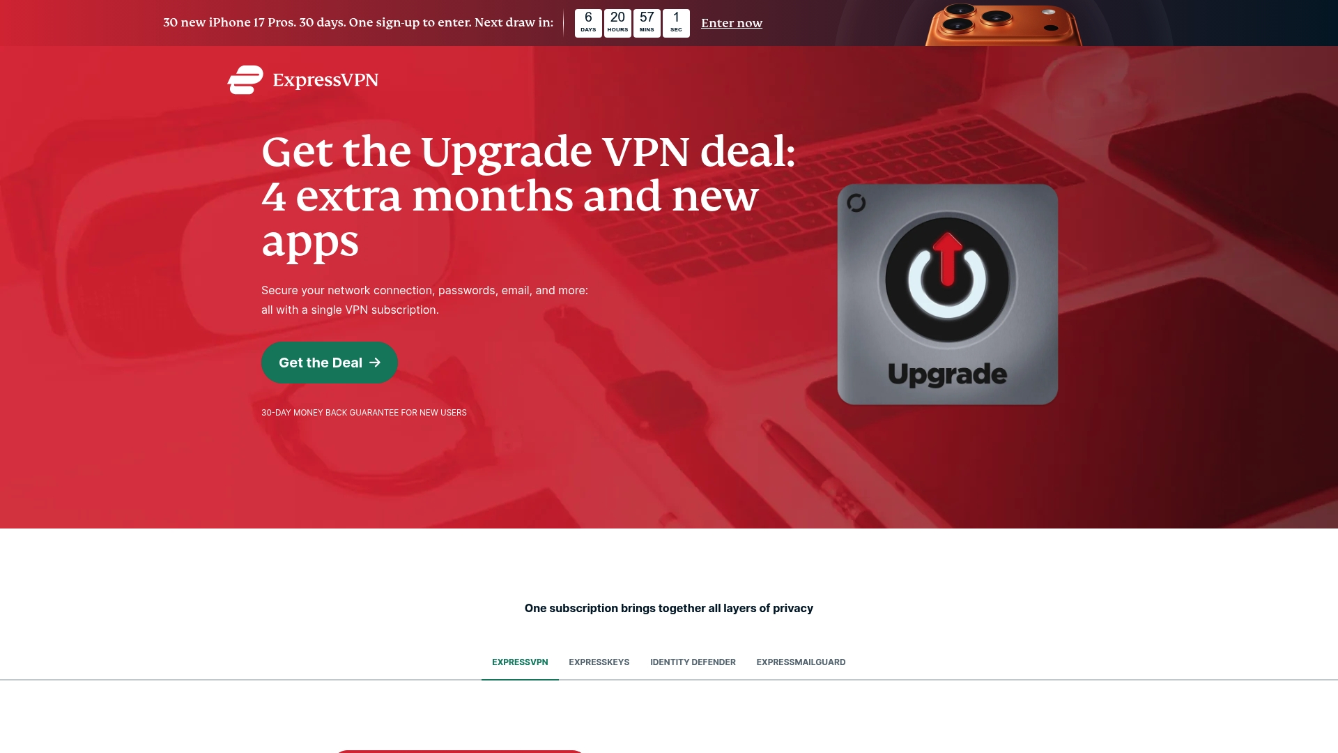 ExpressVPN sponsor landing page advertised on Upgrade
