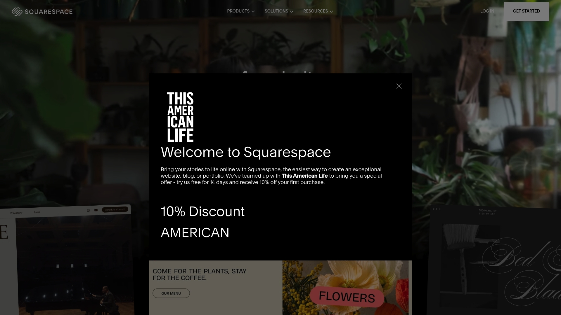 Squarespace sponsor landing page advertised on This American Life