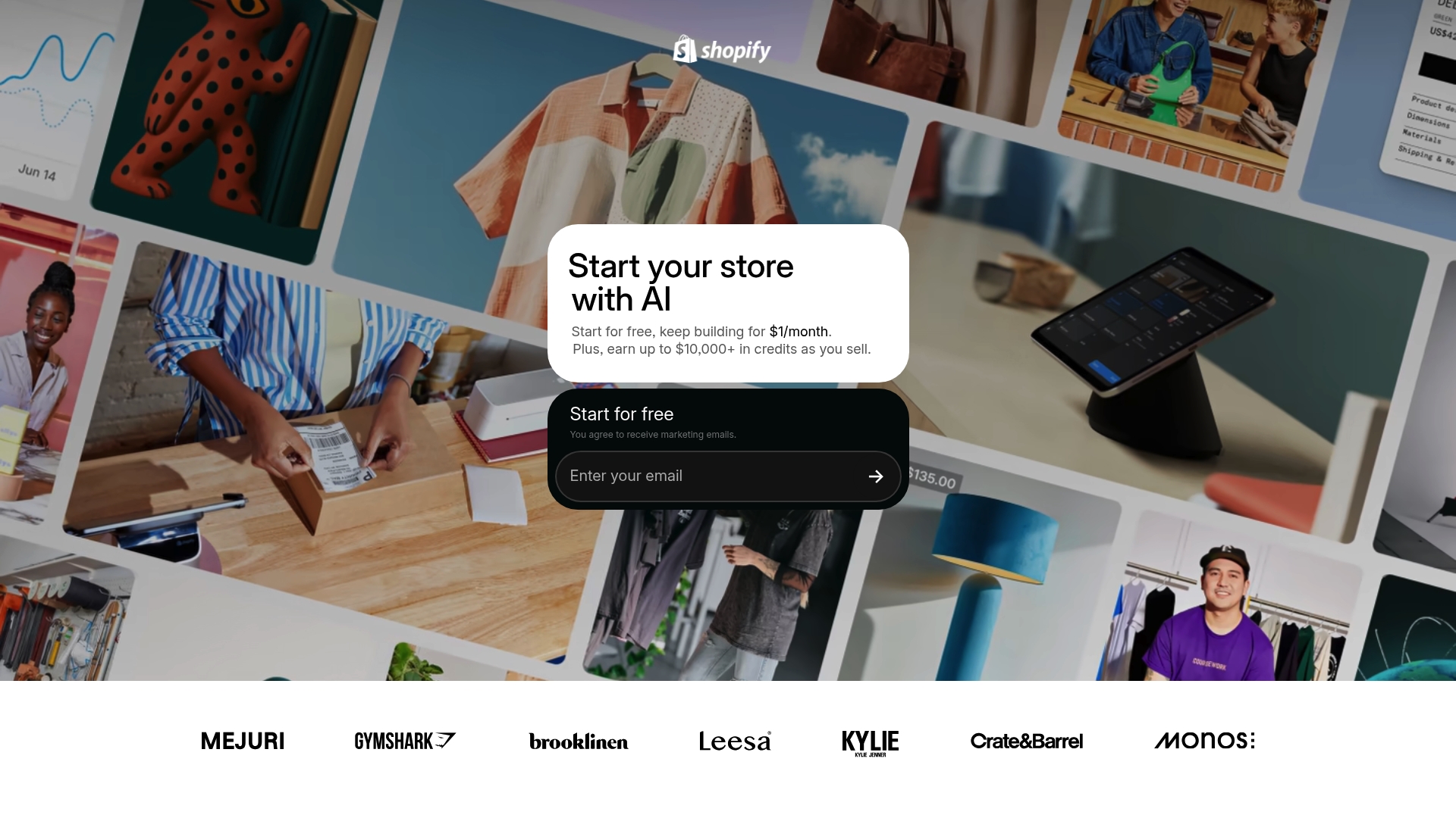 Shopify sponsor landing page advertised on Today, Explained