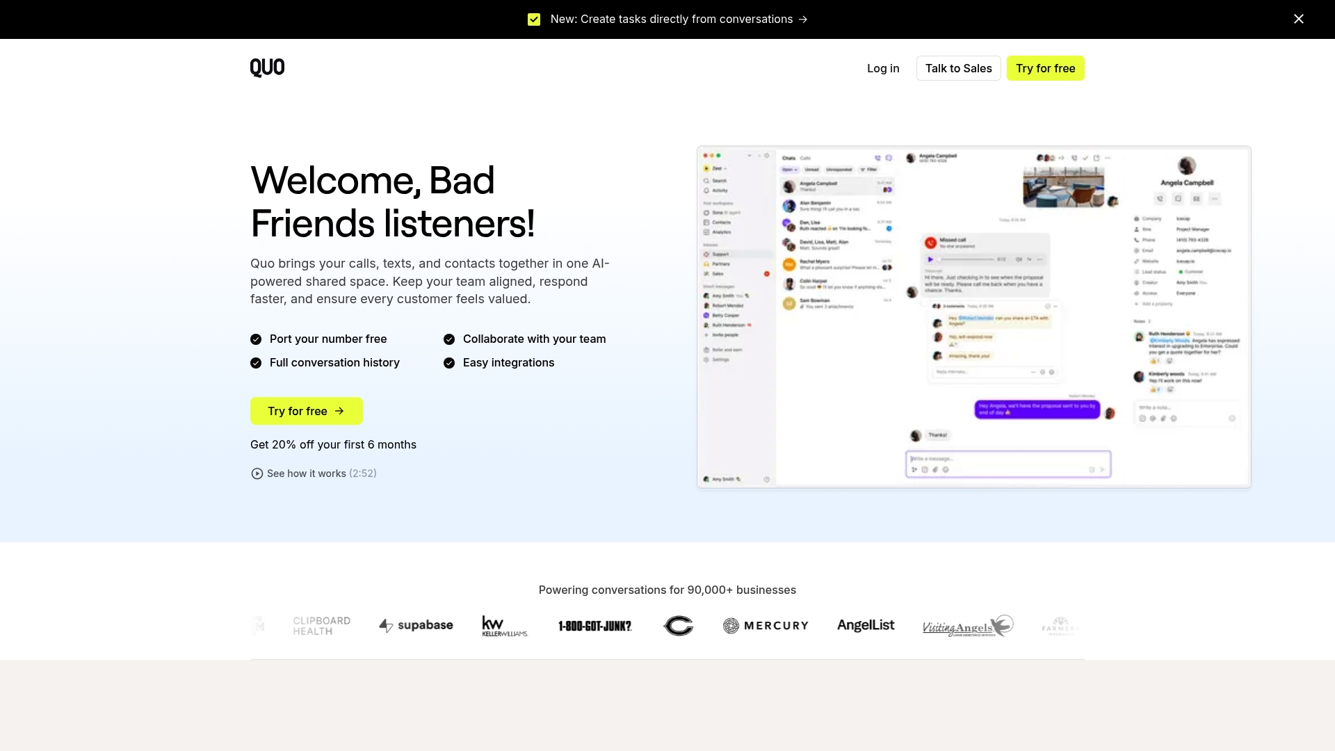 Quo sponsor landing page advertised on Bad Friends