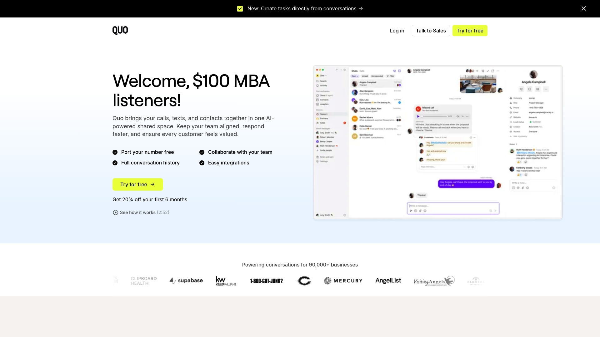 Quo sponsor landing page advertised on The $100 MBA Show