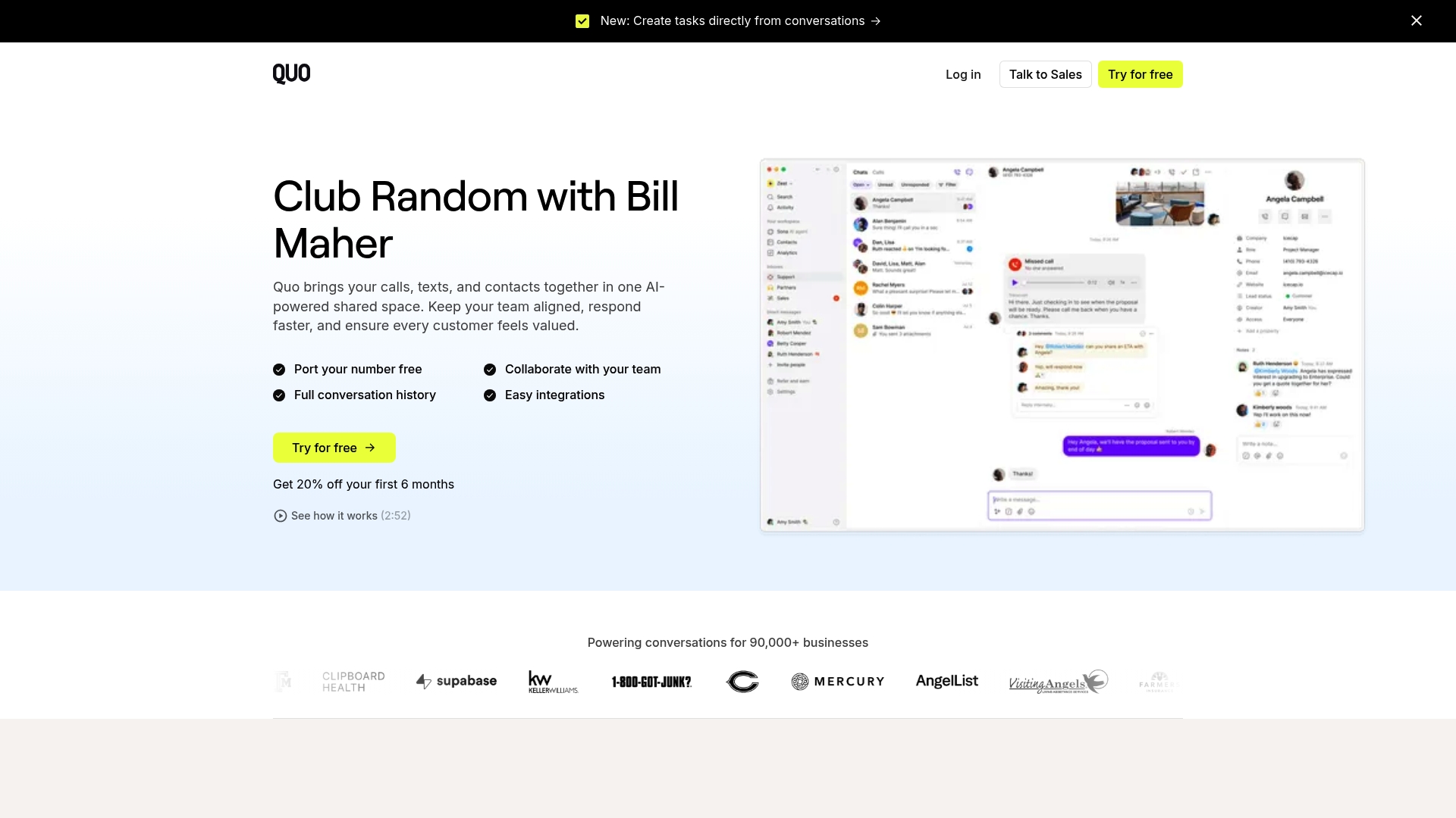 Quo sponsor landing page advertised on Club Random with Bill Maher