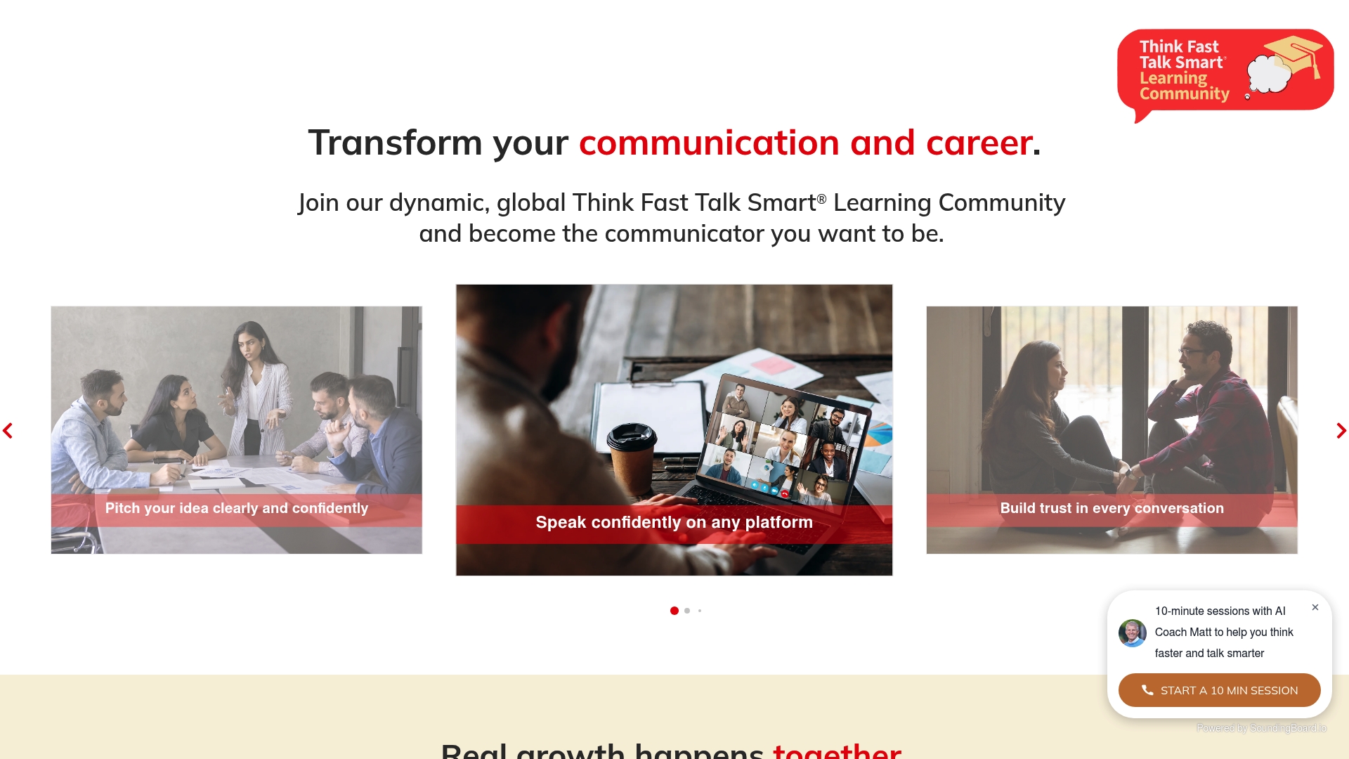 Think Fast, Talk Smart sponsor landing page advertised on Think Fast, Talk Smart: Communication Techniques