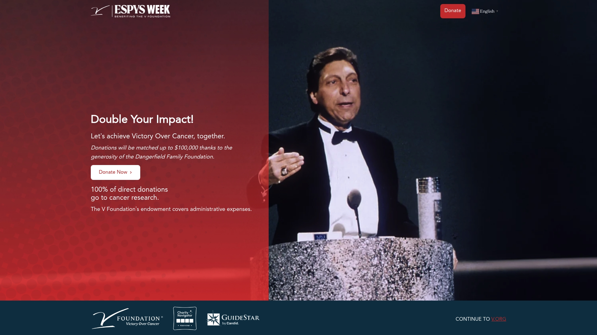 ESPN / V Foundation for Cancer Research sponsor landing page advertised on First Take