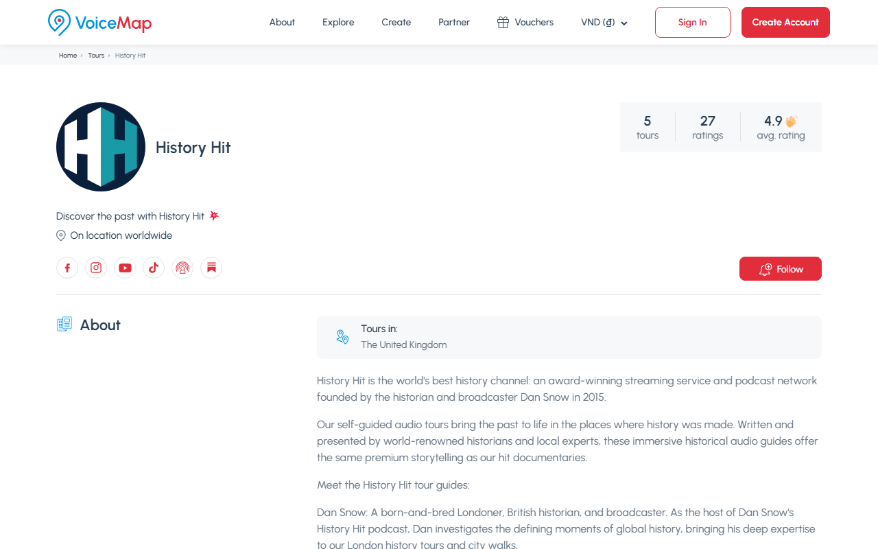 VoiceMap sponsor landing page advertised on American History Hit
