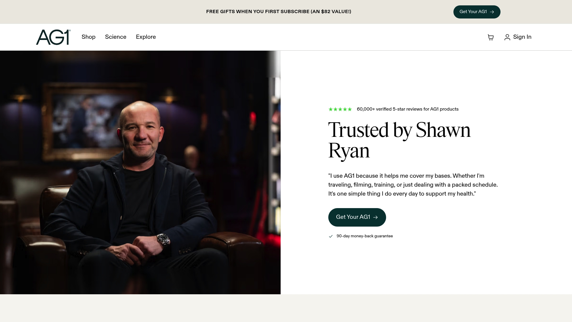 AG1 sponsor landing page advertised on Shawn Ryan Show