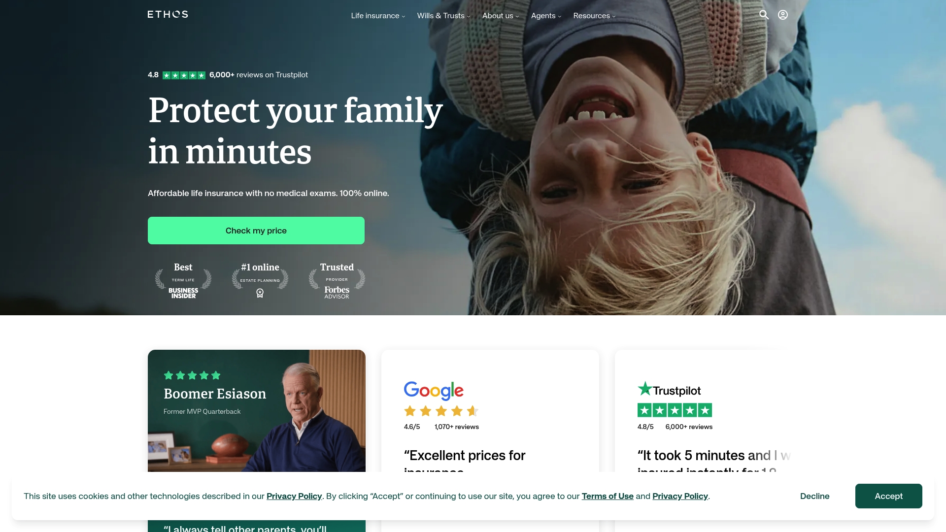 Ethos sponsor landing page advertised on Get Up