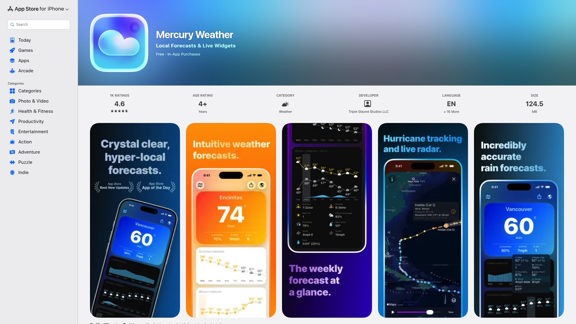 Mercury Weather sponsor landing page advertised on Mac Power Users