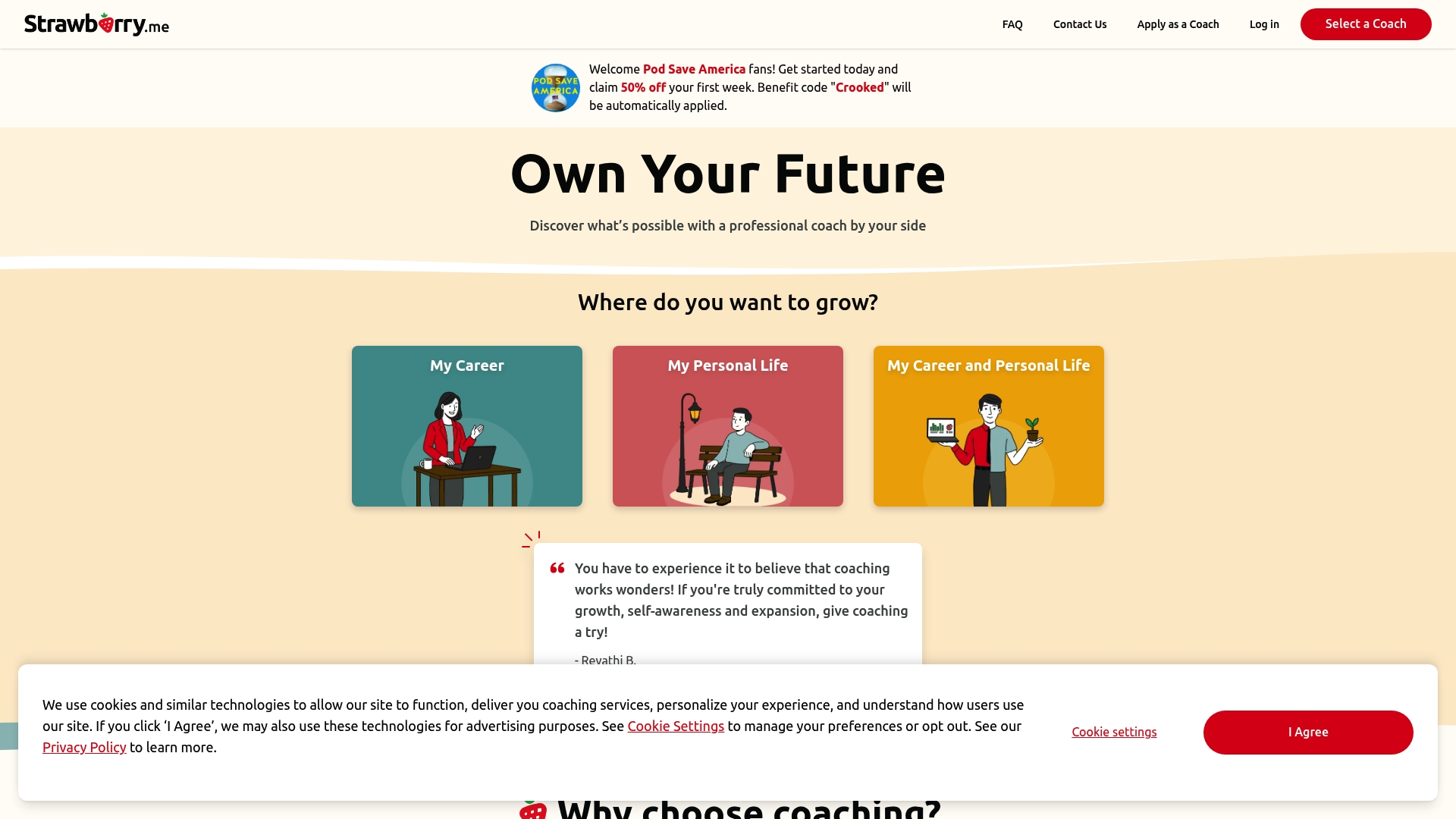 strawberry.me sponsor landing page advertised on Pod Save America