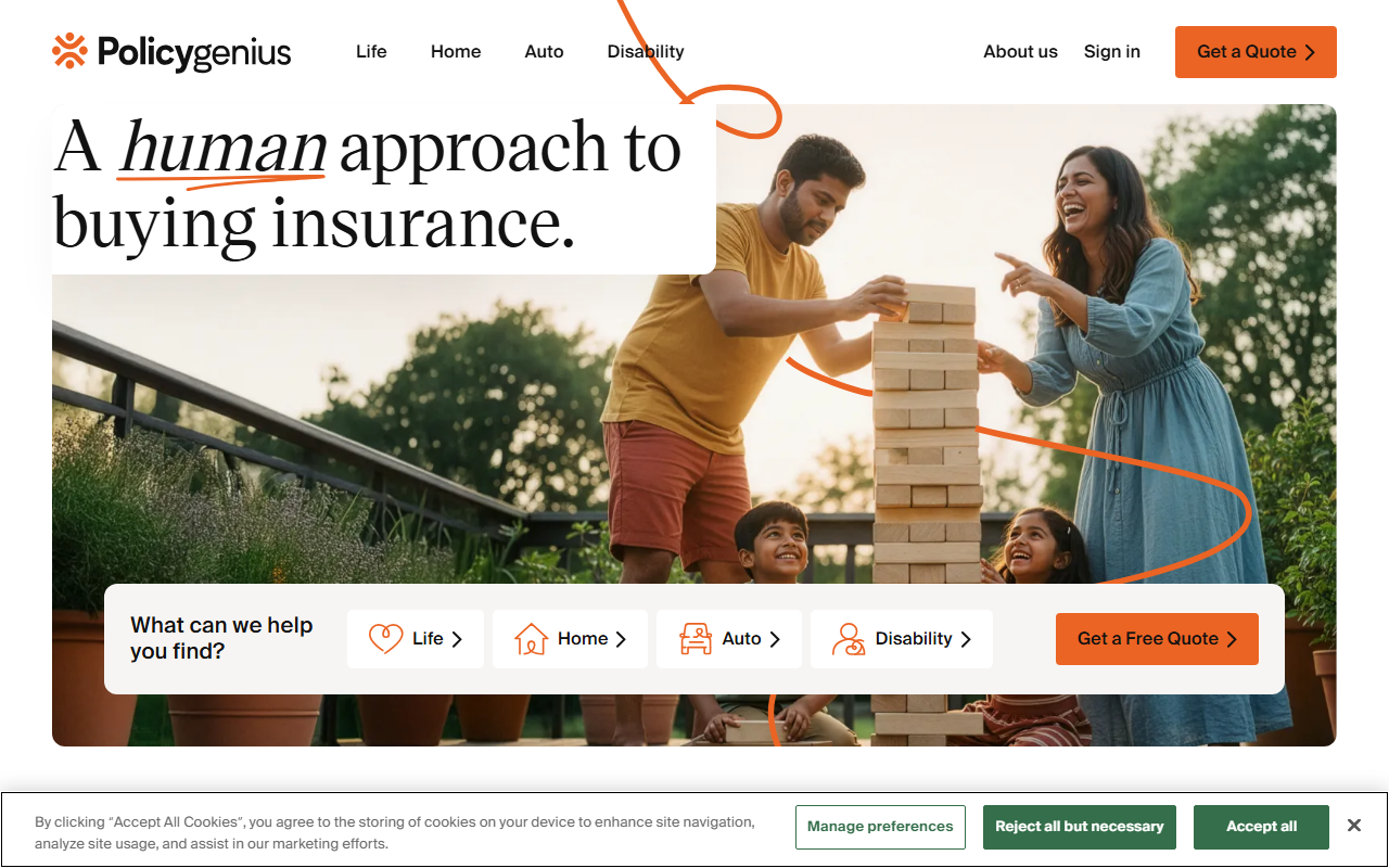 Policygenius sponsor landing page advertised on The Clark Howard Podcast
