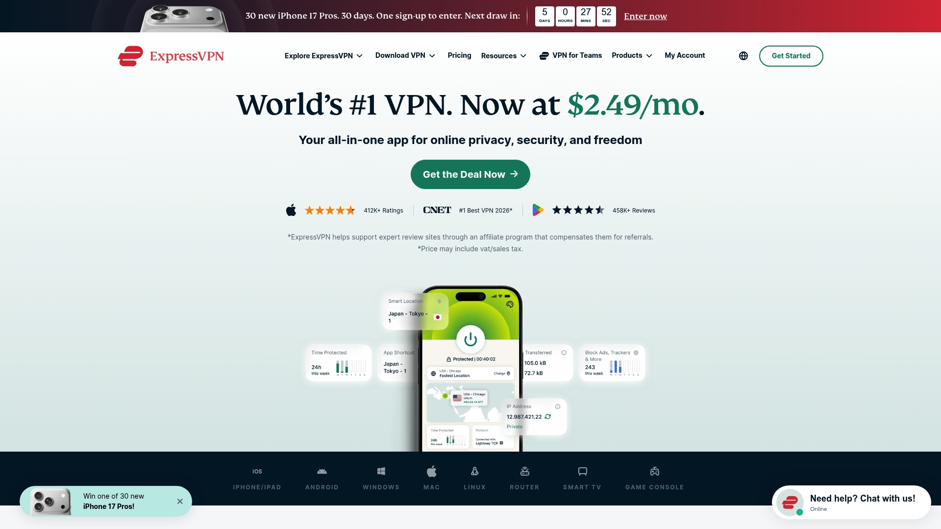 ExpressVPN sponsor landing page advertised on Kim Komando Daily Tech Update