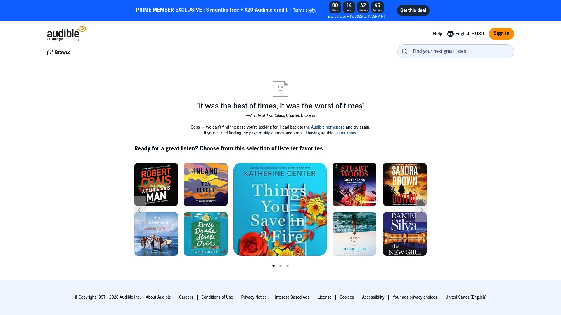 Audible sponsor landing page advertised on Handsome
