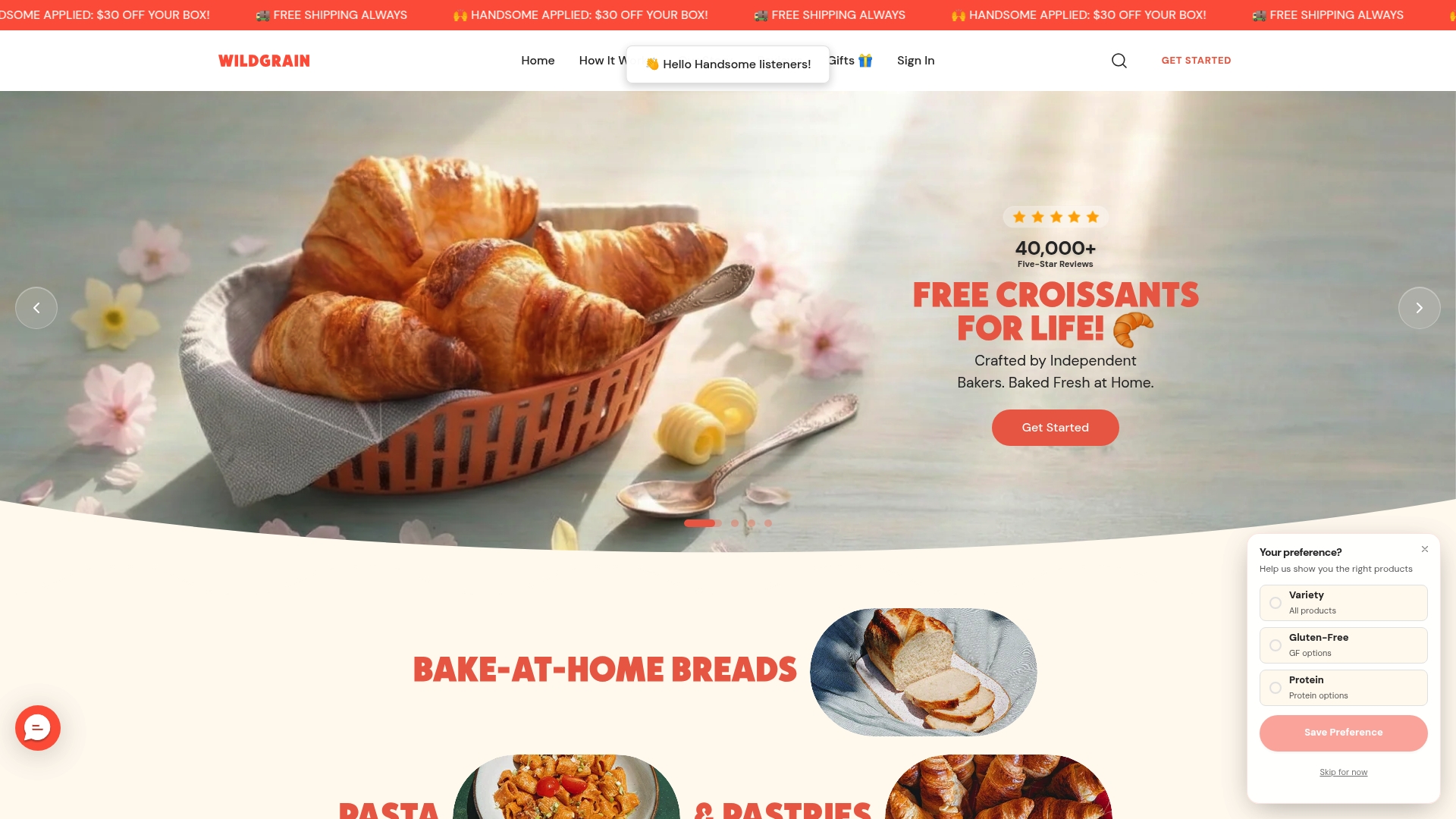 Wild Grain sponsor landing page advertised on Handsome