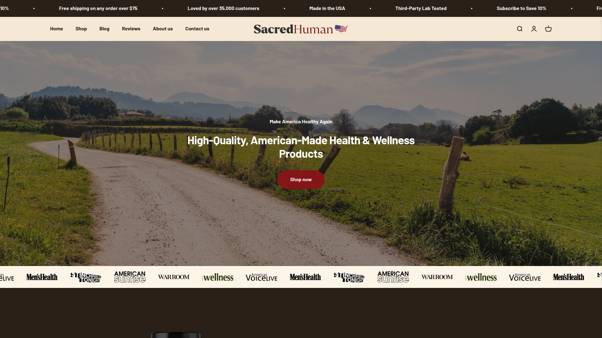 Sacred Human Health sponsor landing page advertised on Bannon`s War Room