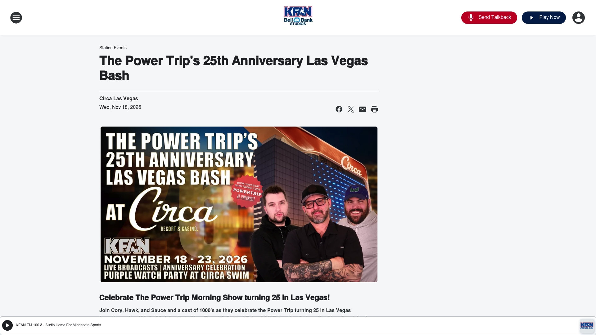 Circa Resort and Casino sponsor landing page advertised on The Power Trip