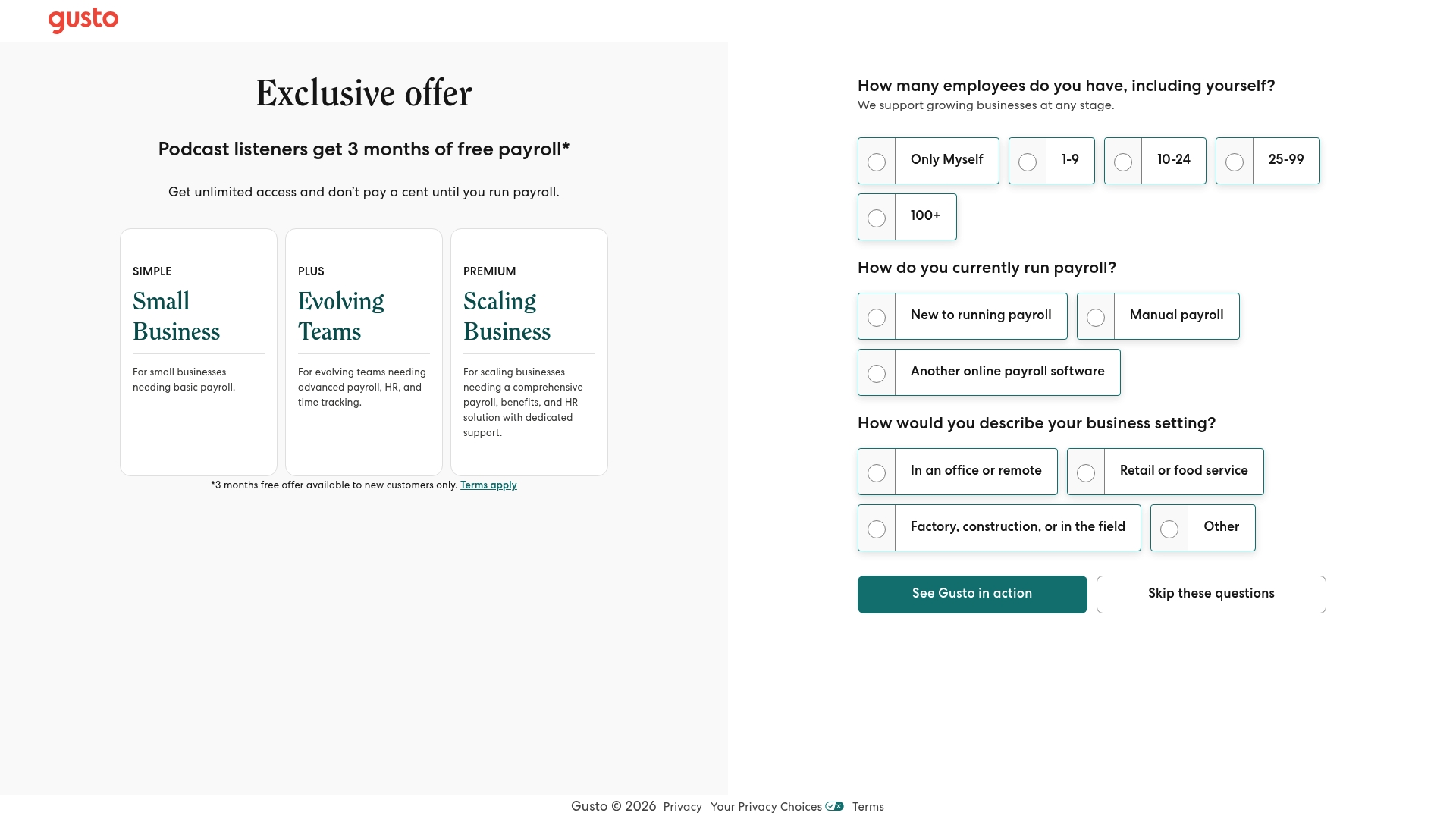 Gusto sponsor landing page advertised on ESPN FC
