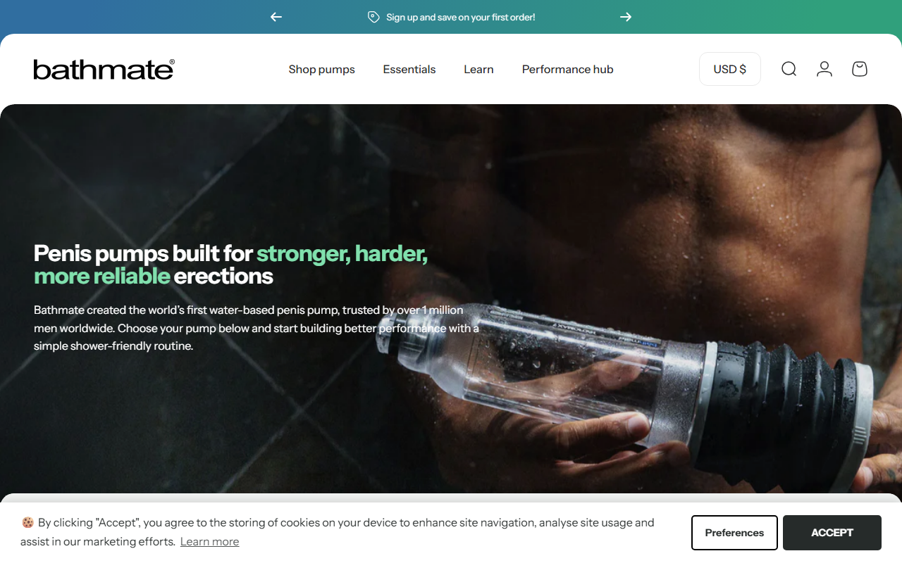 Bathmate sponsor landing page advertised on TigerBelly
