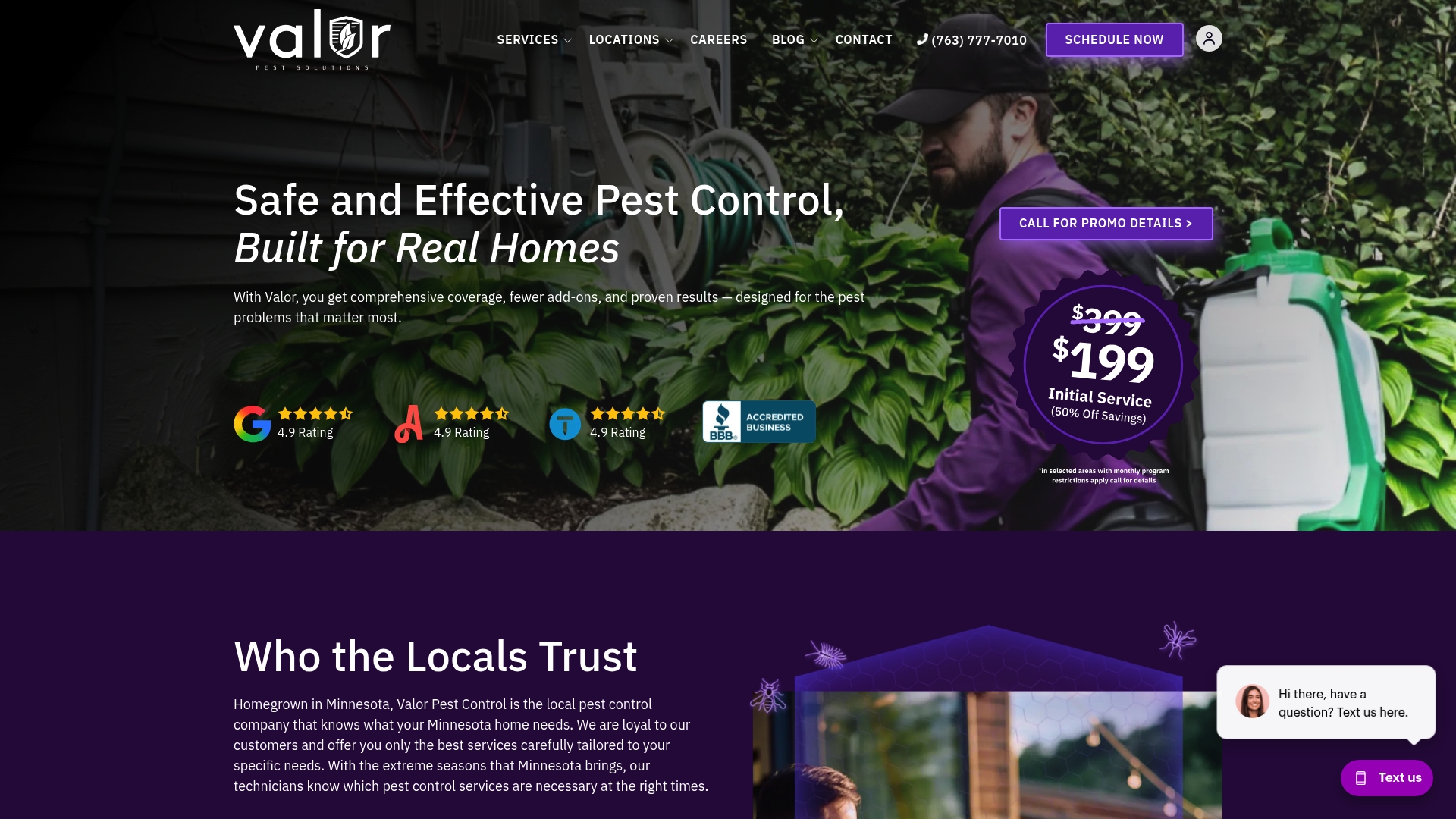 Valor Pest Solutions sponsor landing page advertised on Garage Logic