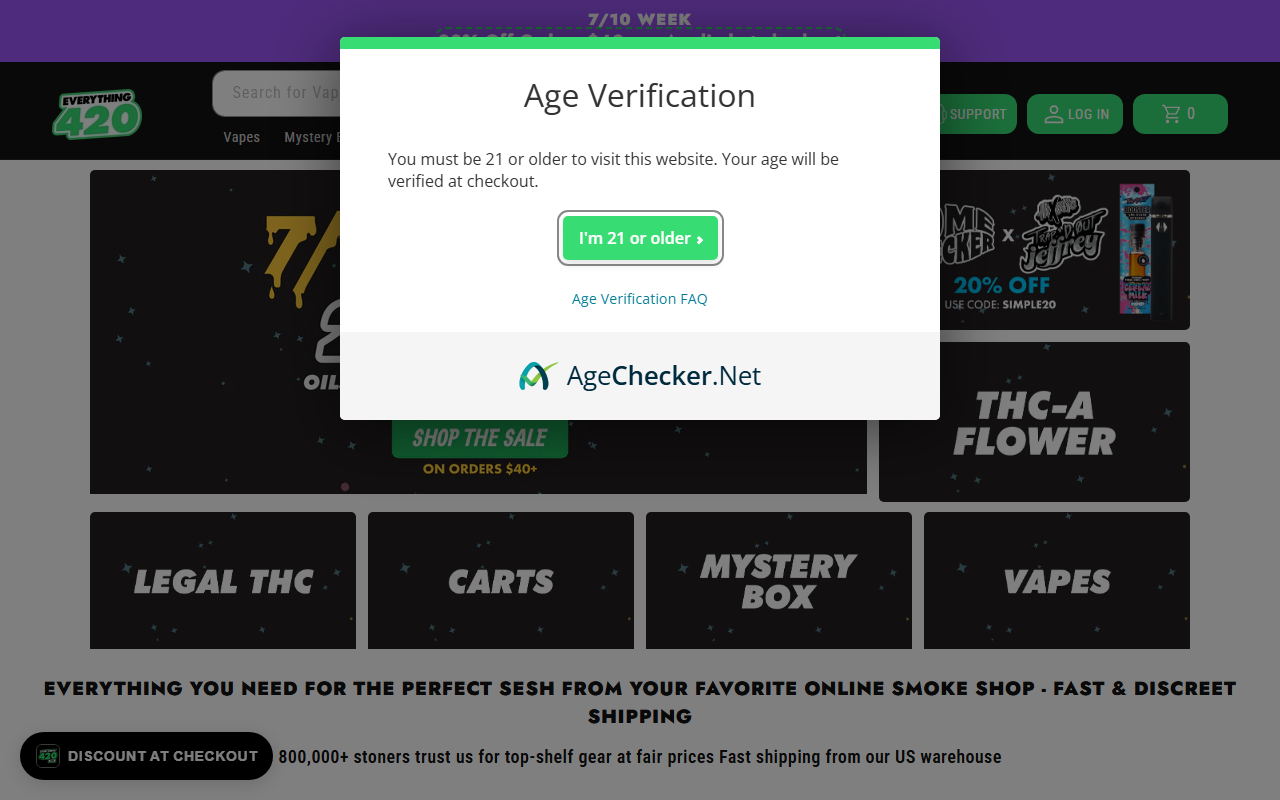 everything420.com sponsor landing page advertised on Andrew Schulz's Flagrant with Akaash Singh