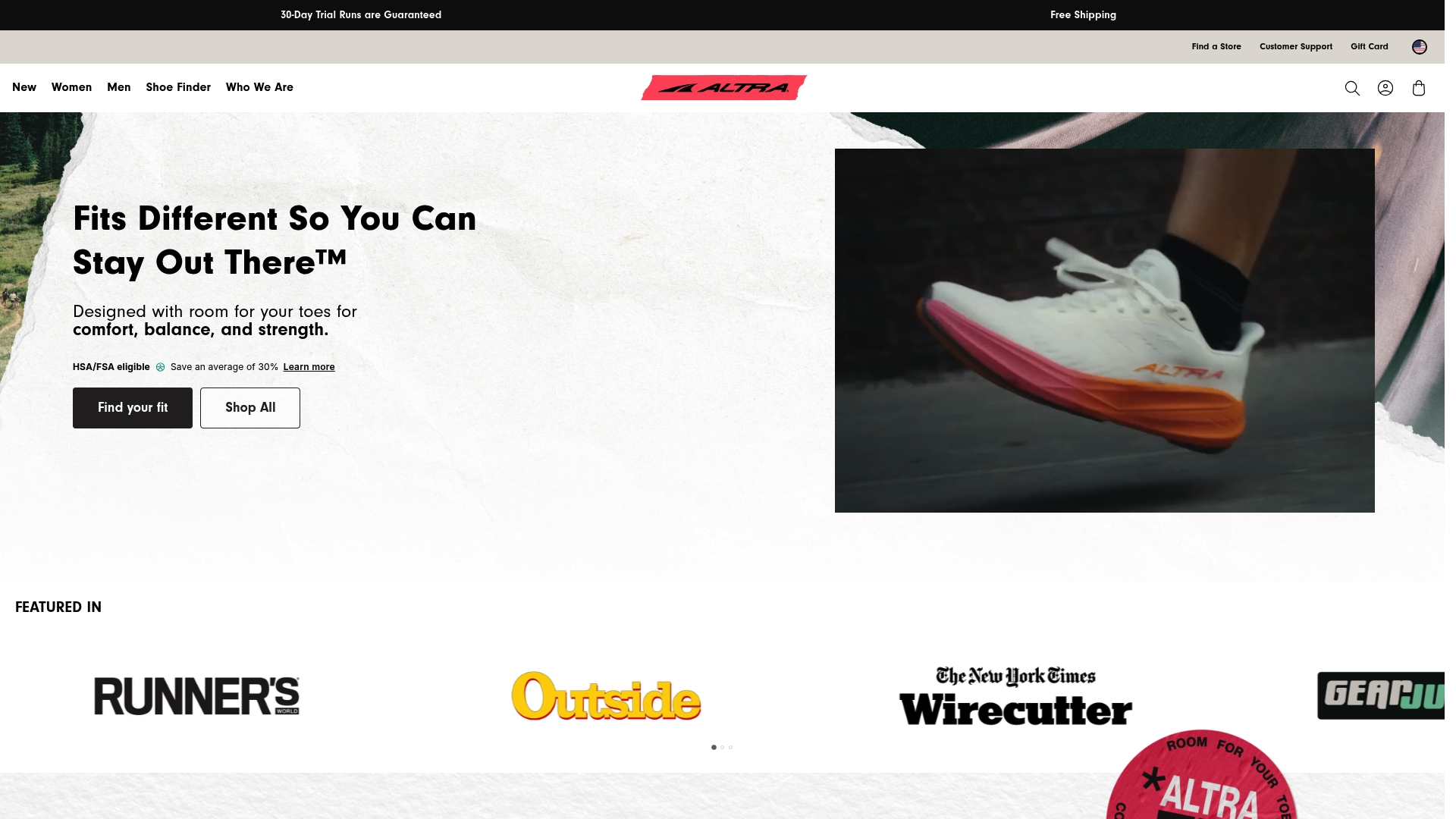 Altra sponsor landing page advertised on On Purpose with Jay Shetty
