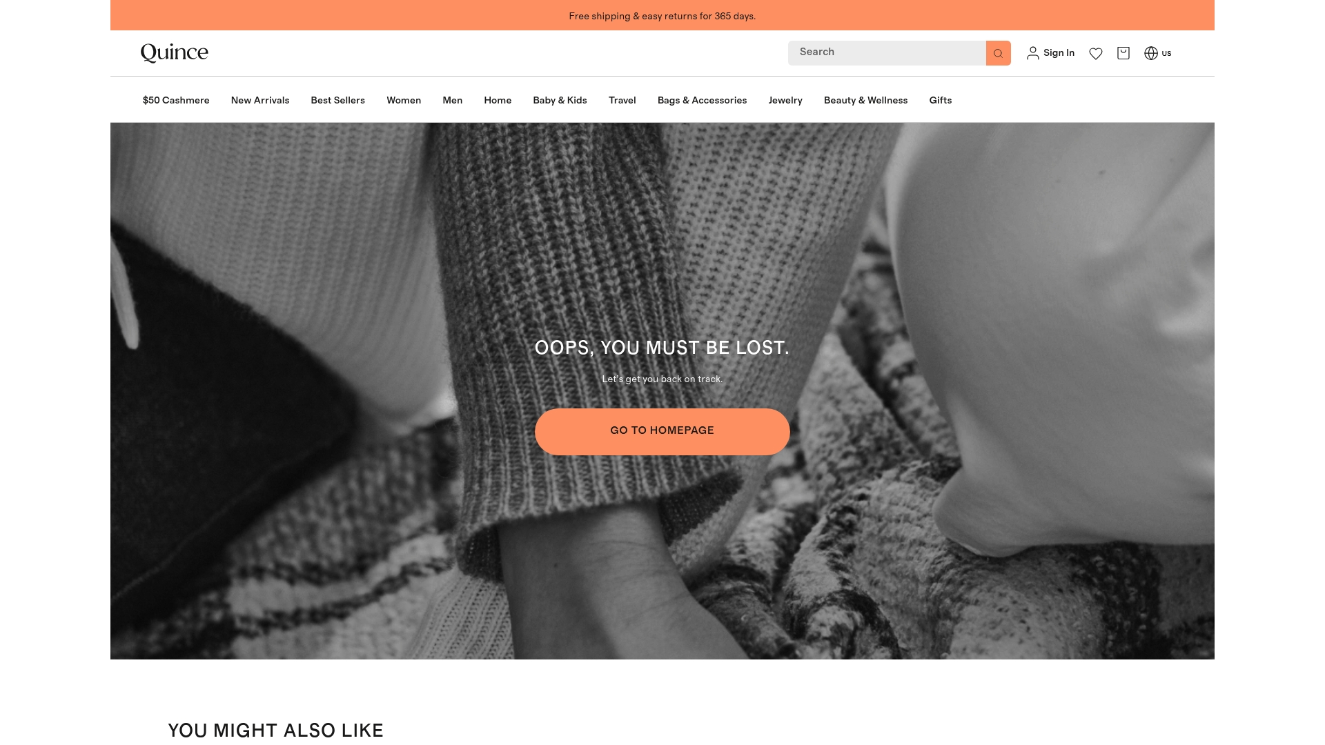 Quince sponsor landing page advertised on We're Here to Help