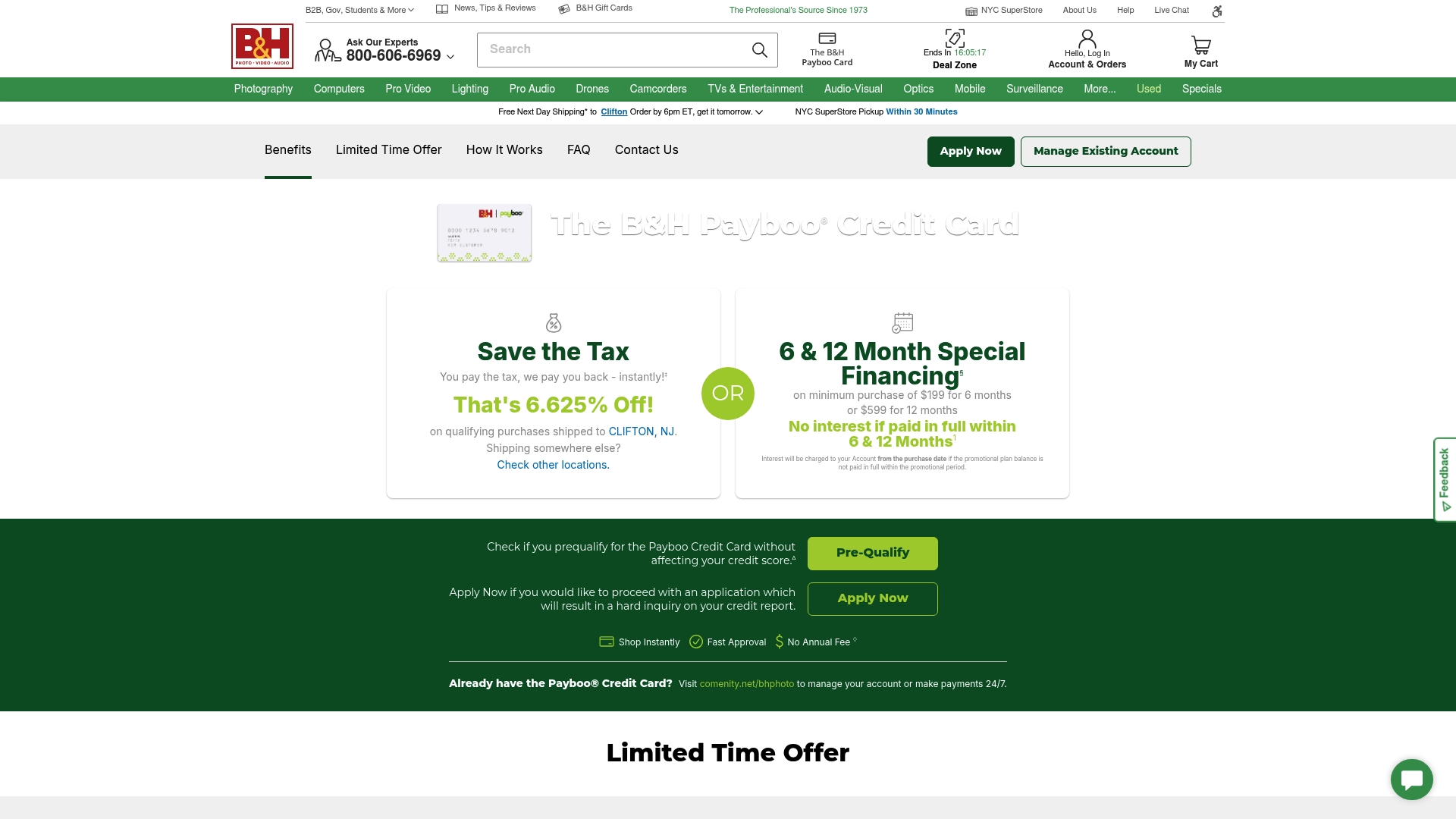 B&H sponsor landing page advertised on The PetaPixel Photography Podcast