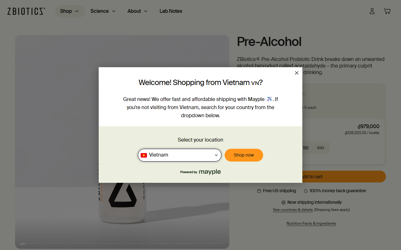 ZBiotics sponsor landing page advertised on Morning Brew Daily