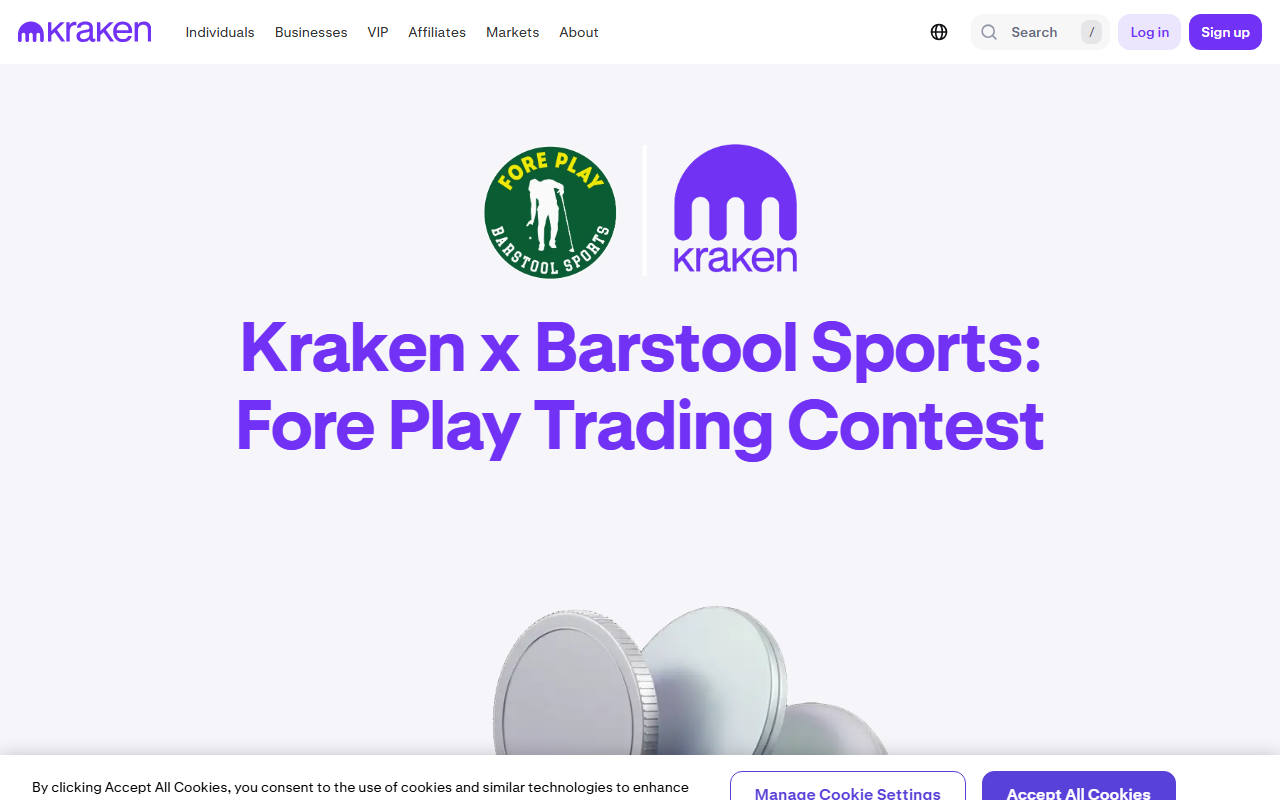 Kraken sponsor landing page advertised on Fore Play