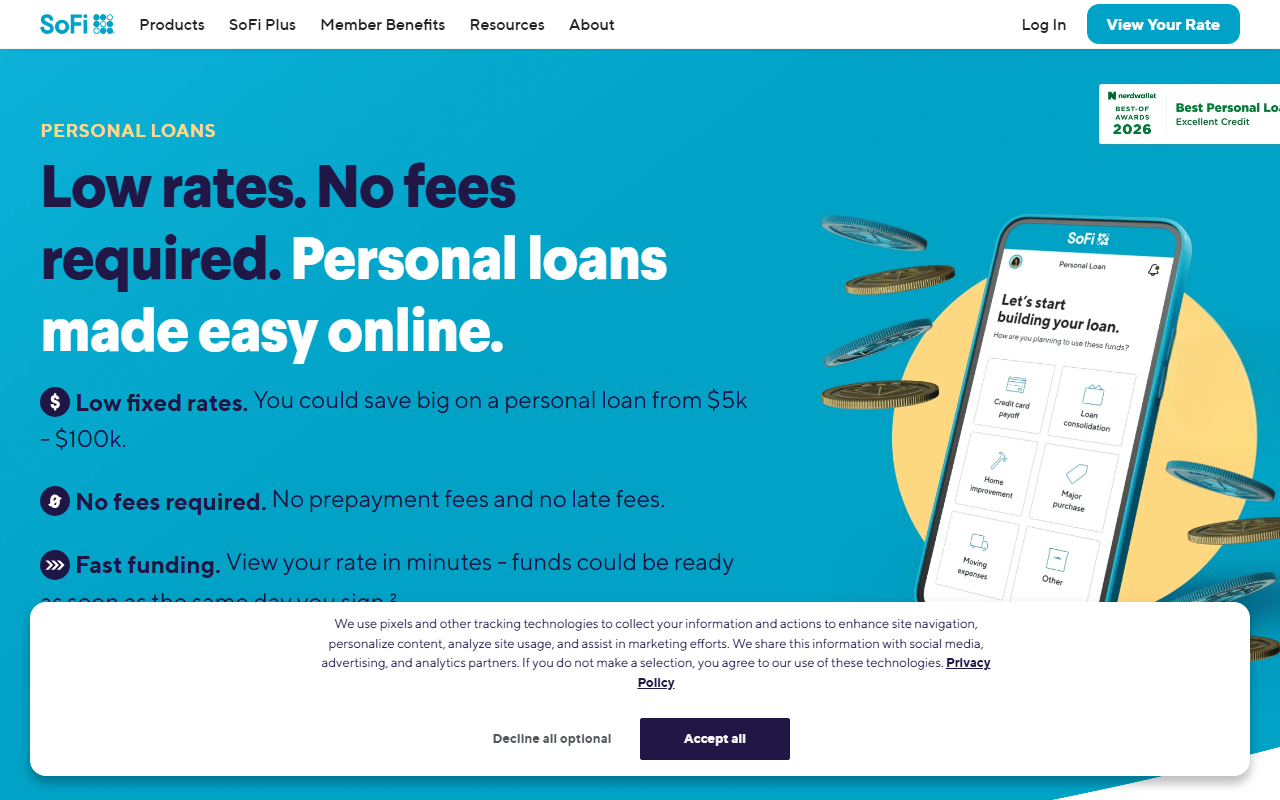 SoFi sponsor landing page advertised on PTI