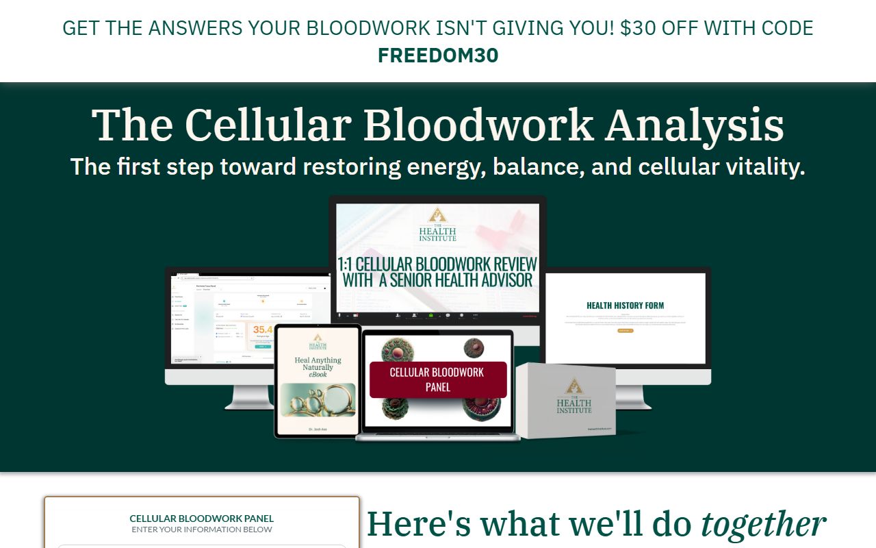 MyBloodWork sponsor landing page advertised on The Growth Lab with Dr. Josh Axe