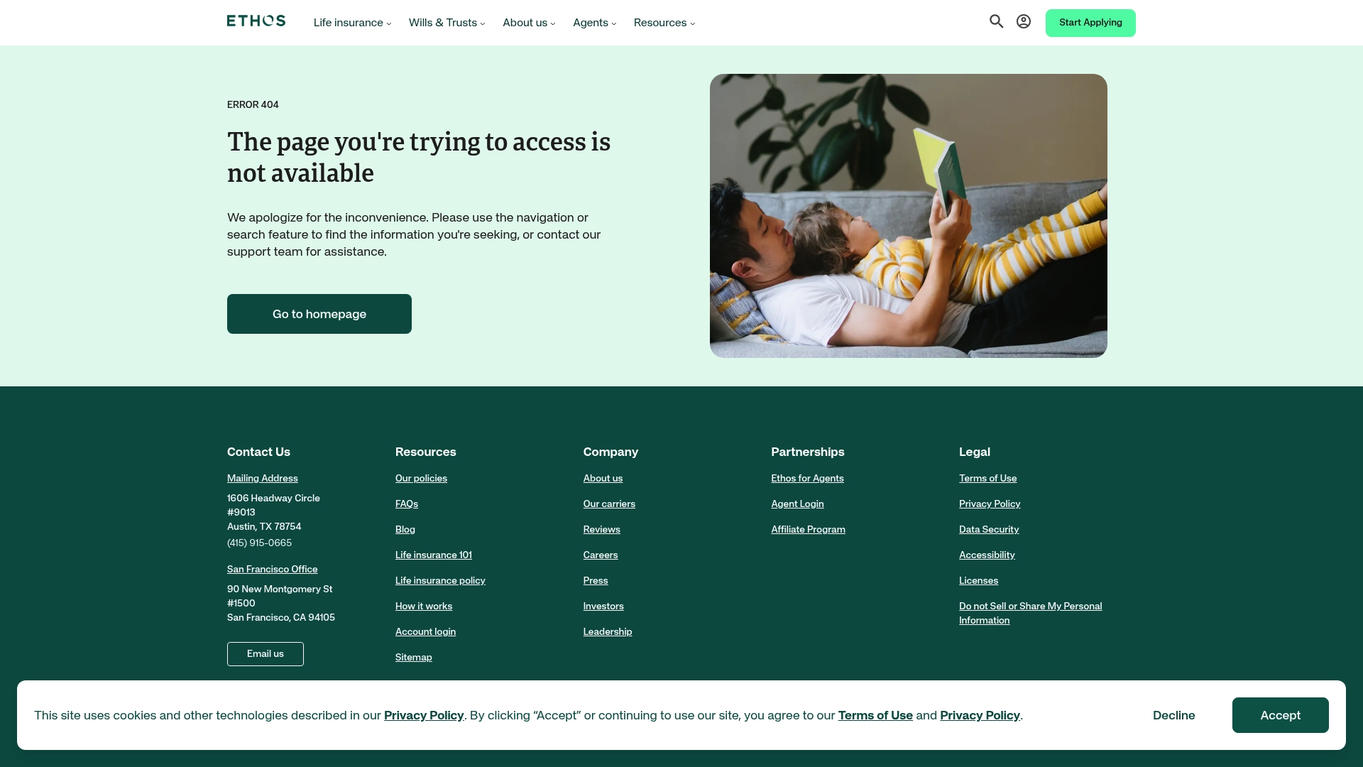 Ethos sponsor landing page advertised on Candace