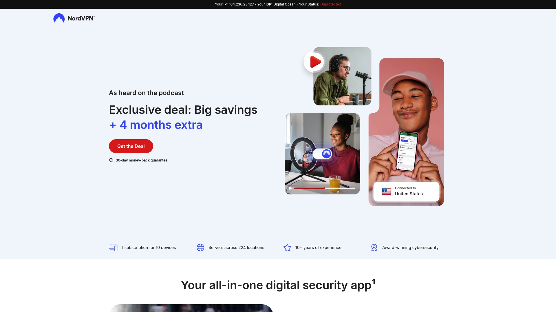 NordVPN sponsor landing page advertised on No Such Thing As A Fish