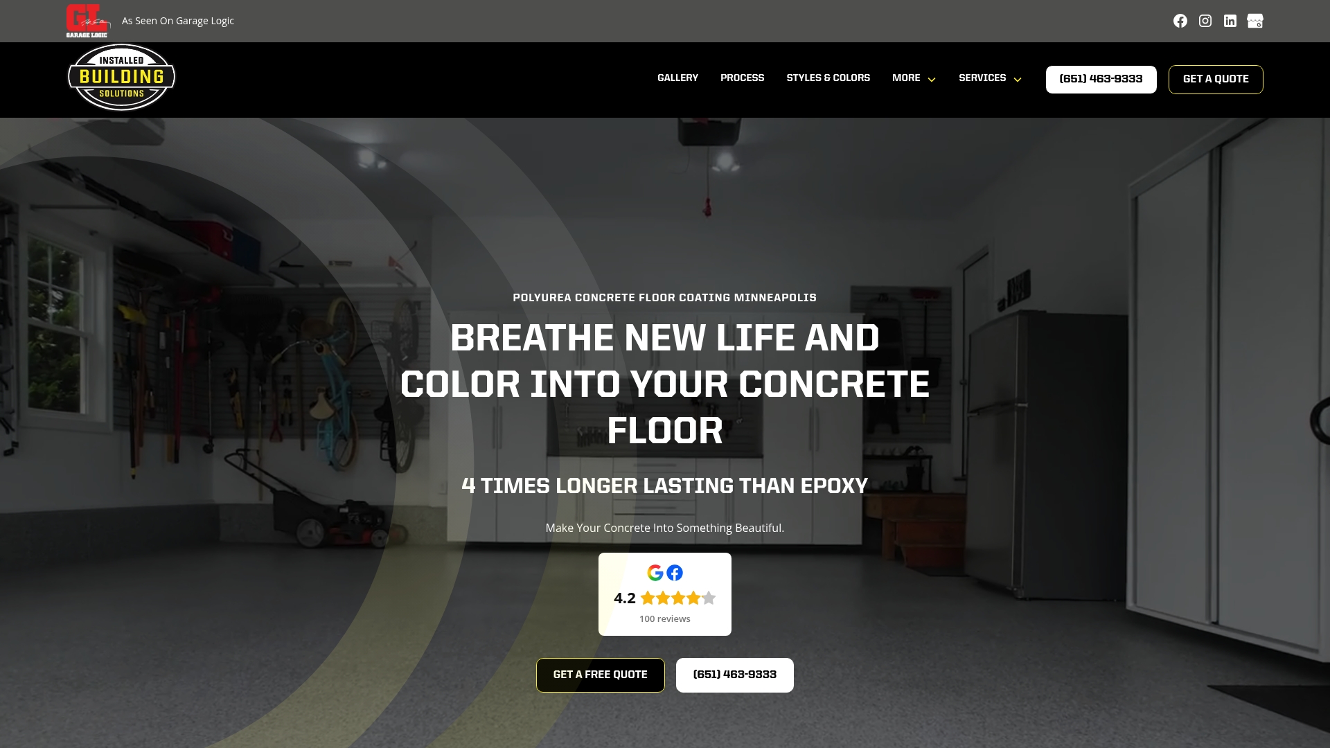 Installed Building Solutions sponsor landing page advertised on Garage Logic
