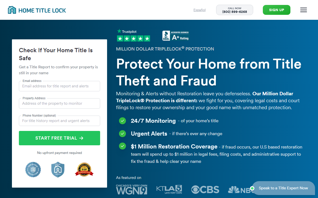 Home Title Lock sponsor landing page advertised on The Ben Shapiro Show