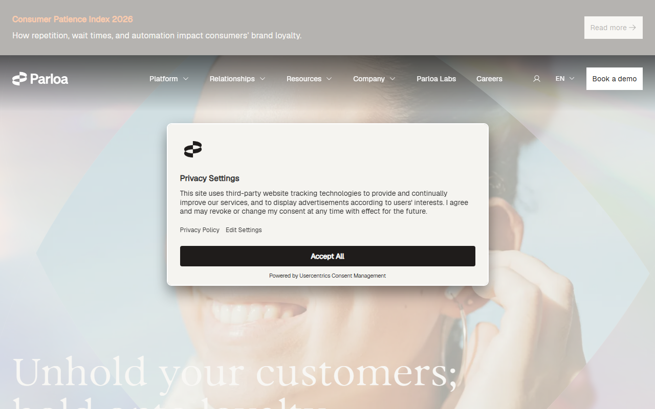 Parloa sponsor landing page advertised on TED Tech
