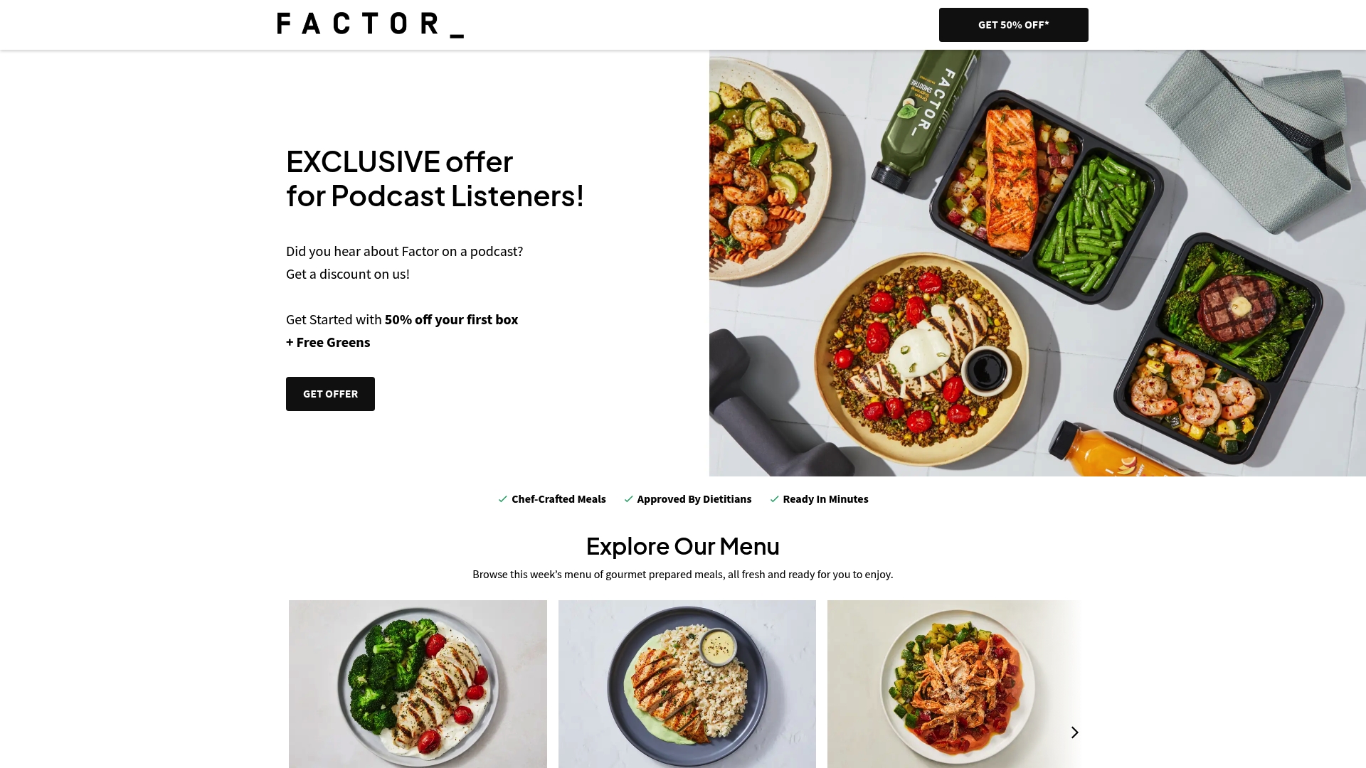 Factor sponsor landing page advertised on UNBIASED