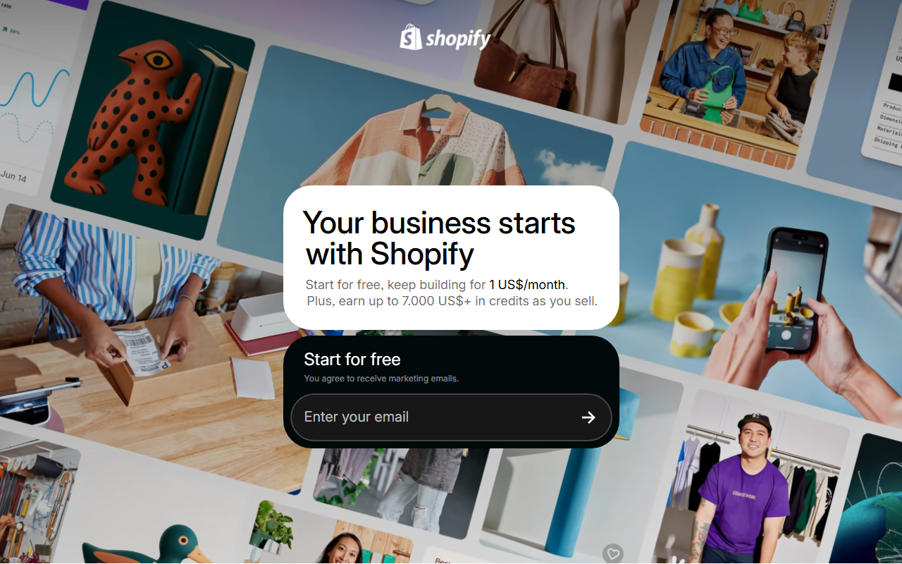 Shopify sponsor landing page advertised on Left, Right & Center