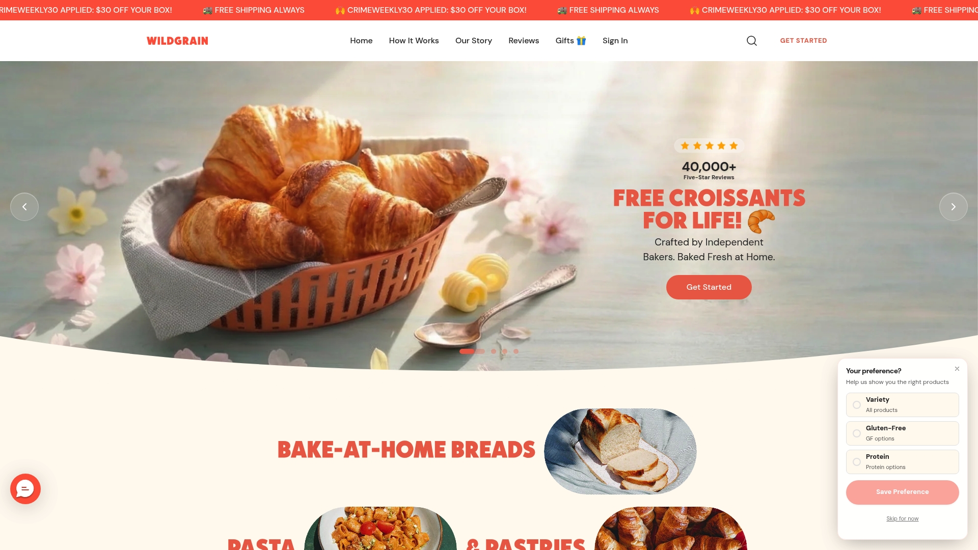 Wild Grain sponsor landing page advertised on Crime Weekly