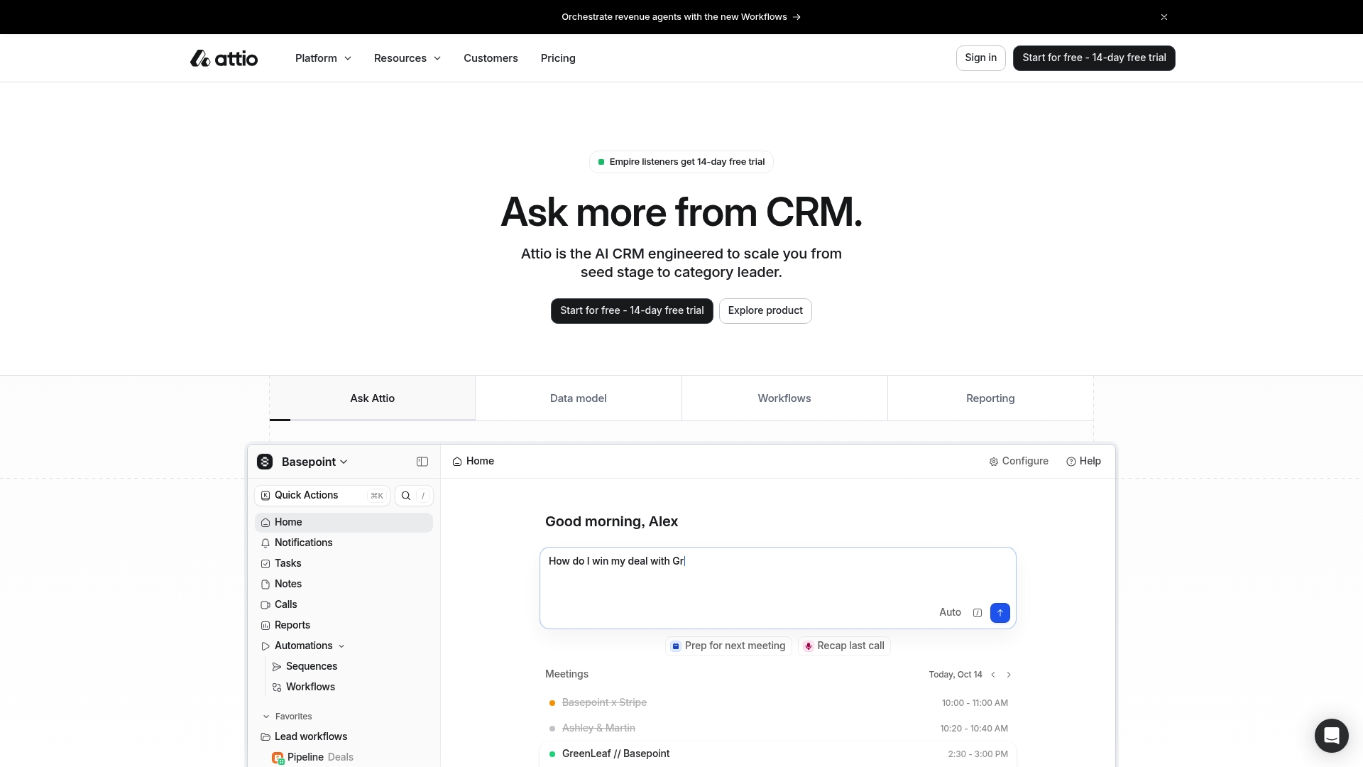 Attio sponsor landing page advertised on Empire