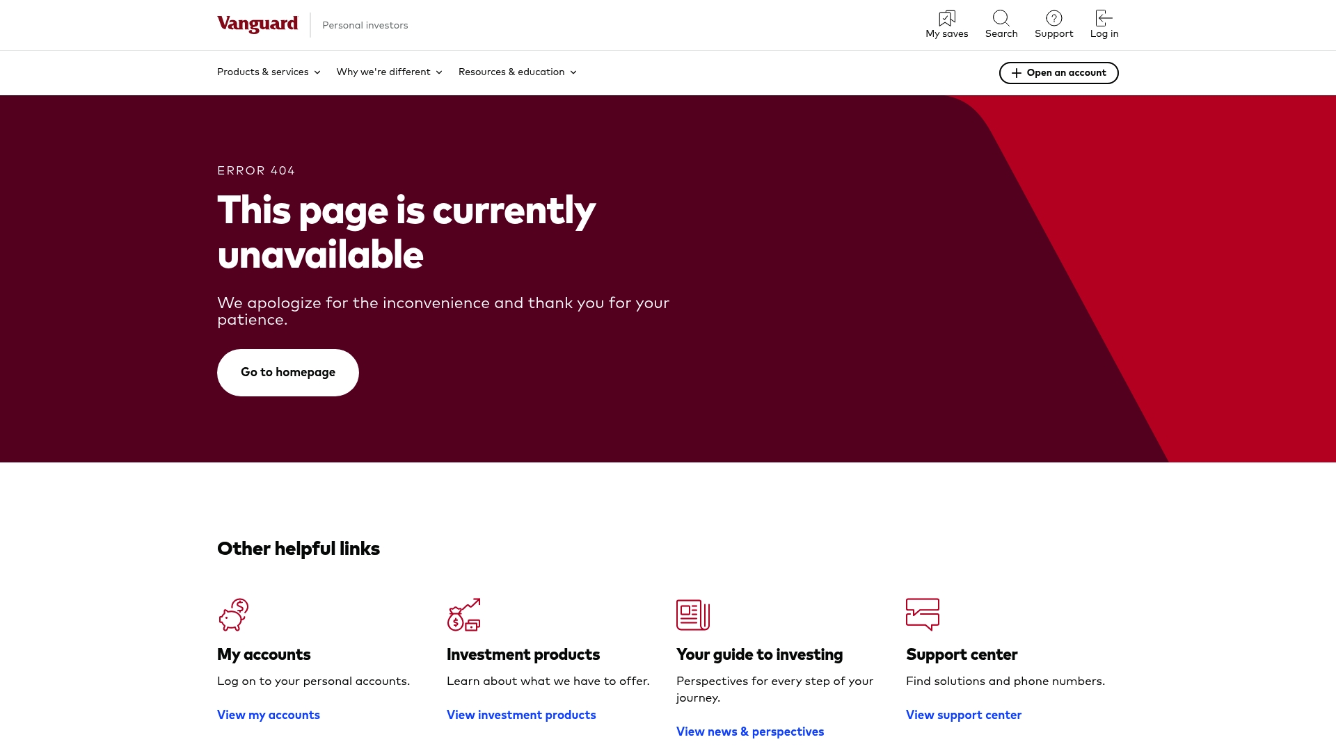 Vanguard sponsor landing page advertised on Halftime Report