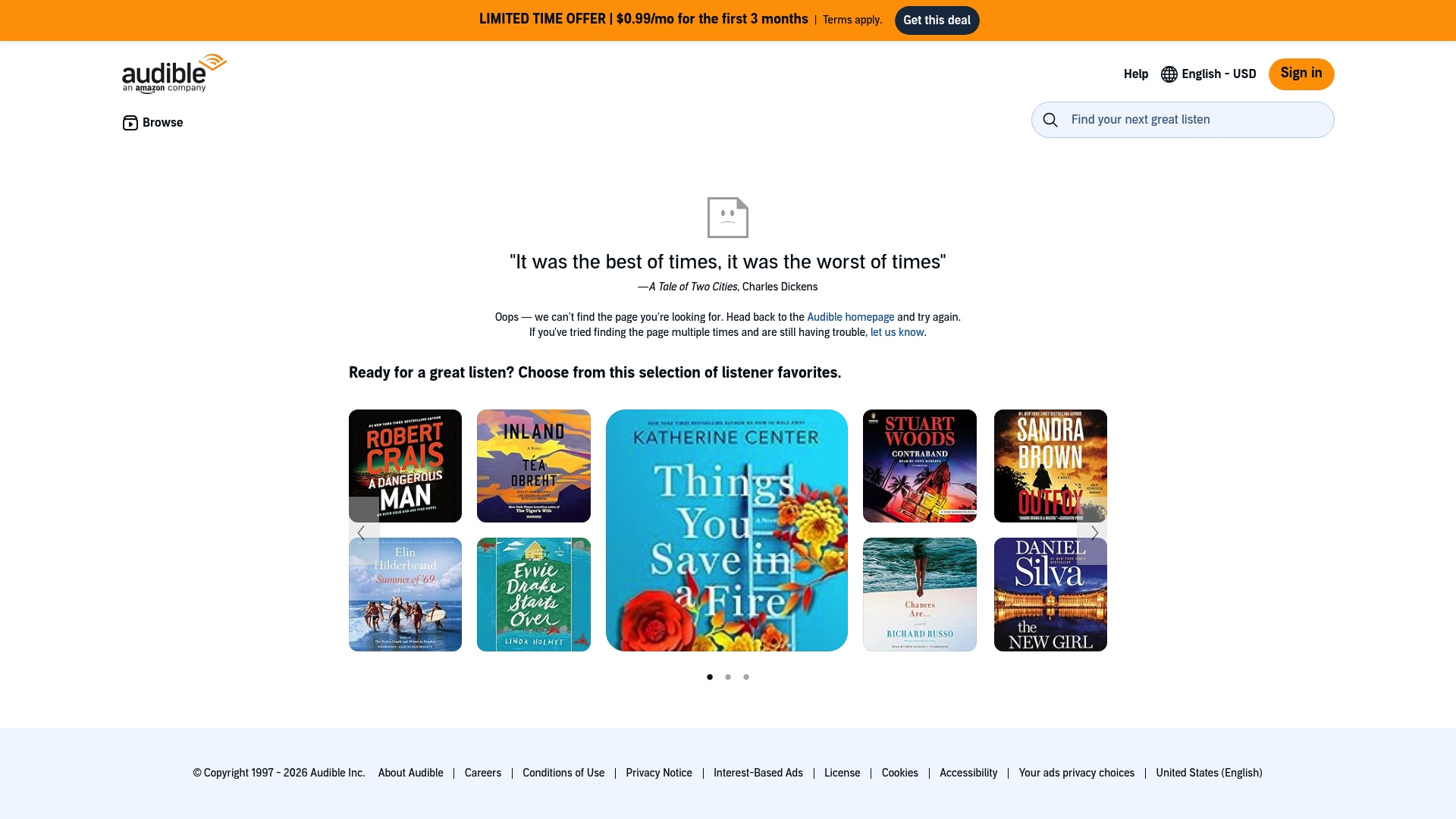 Audible sponsor landing page advertised on So True with Caleb Hearon