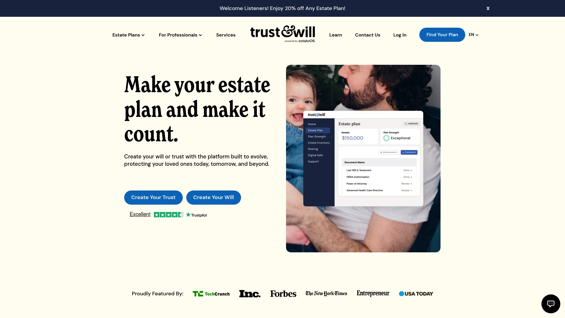 Trust & Will sponsor landing page advertised on Morning Wire
