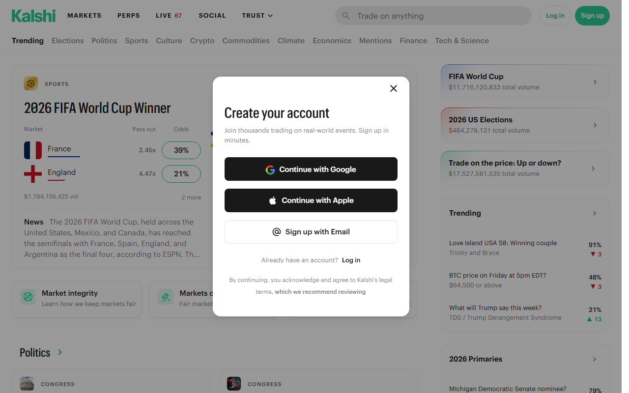 Kalshi sponsor landing page advertised on Bulwark Takes
