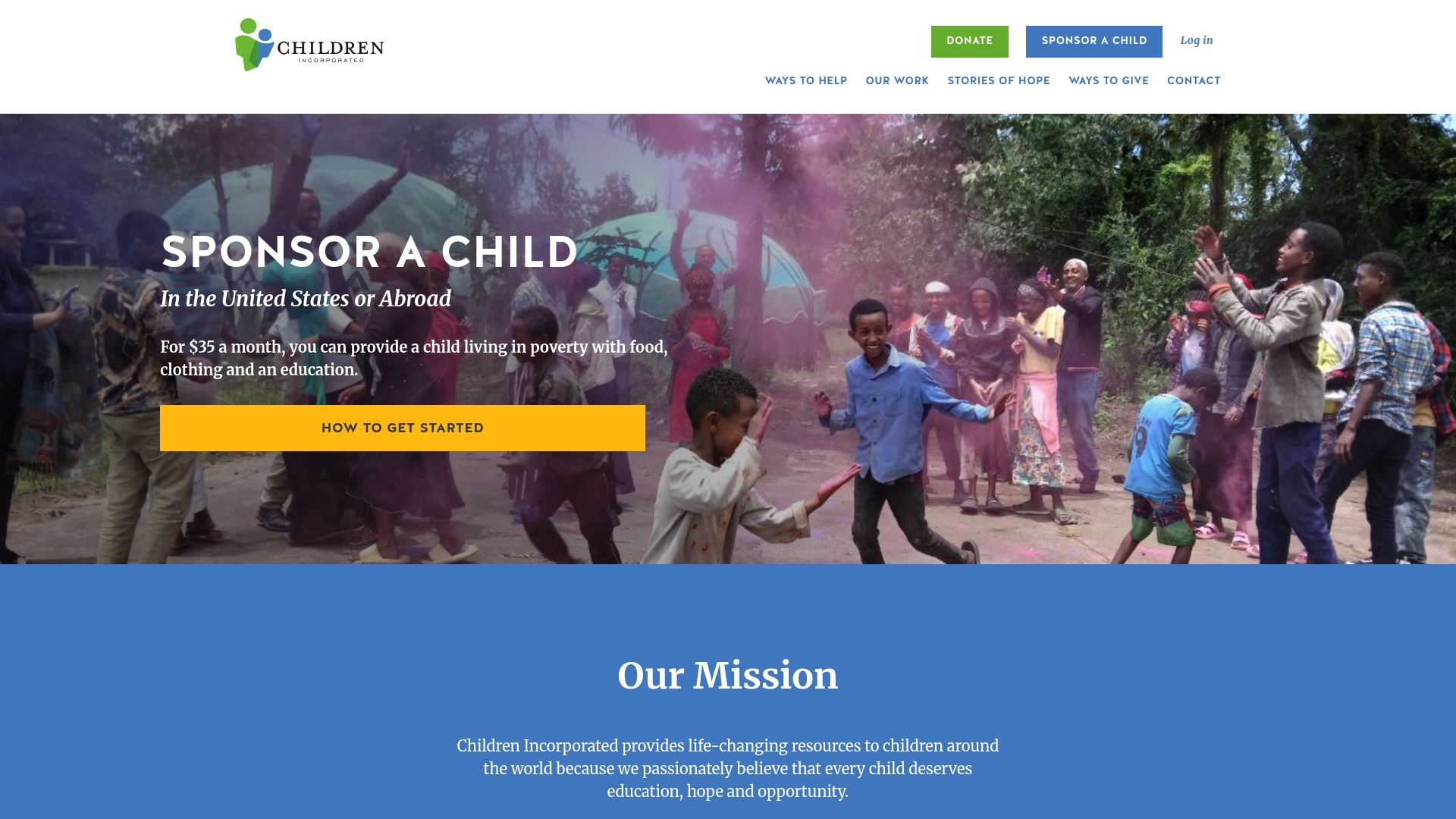 Children Incorporated sponsor landing page advertised on Happier with Gretchen Rubin